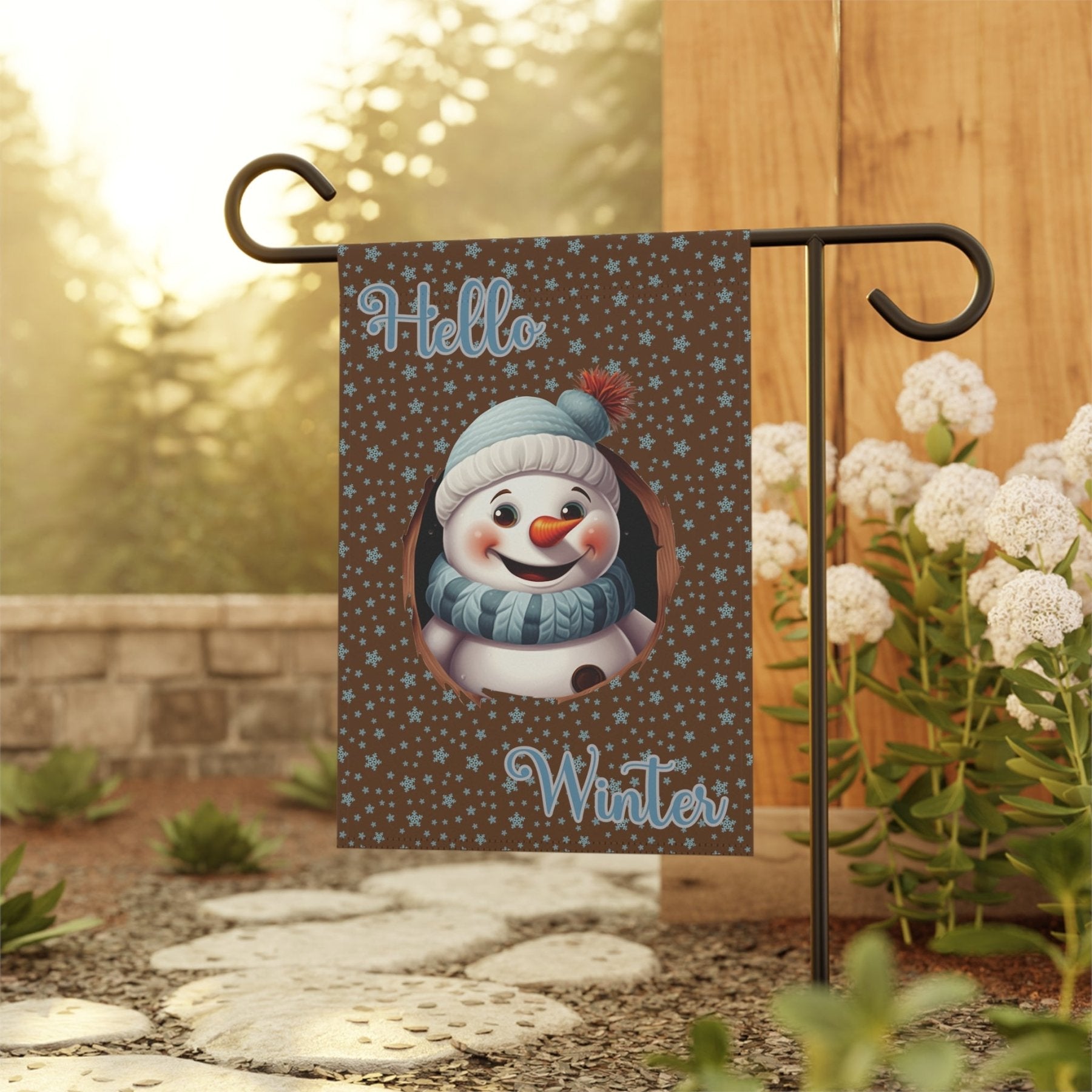 Garden Flag, Lawn Flag, House Flag, Home Flag, Winter Flag, Hello Winter, Brown, Snowman 2 - Janlyn's Crafts