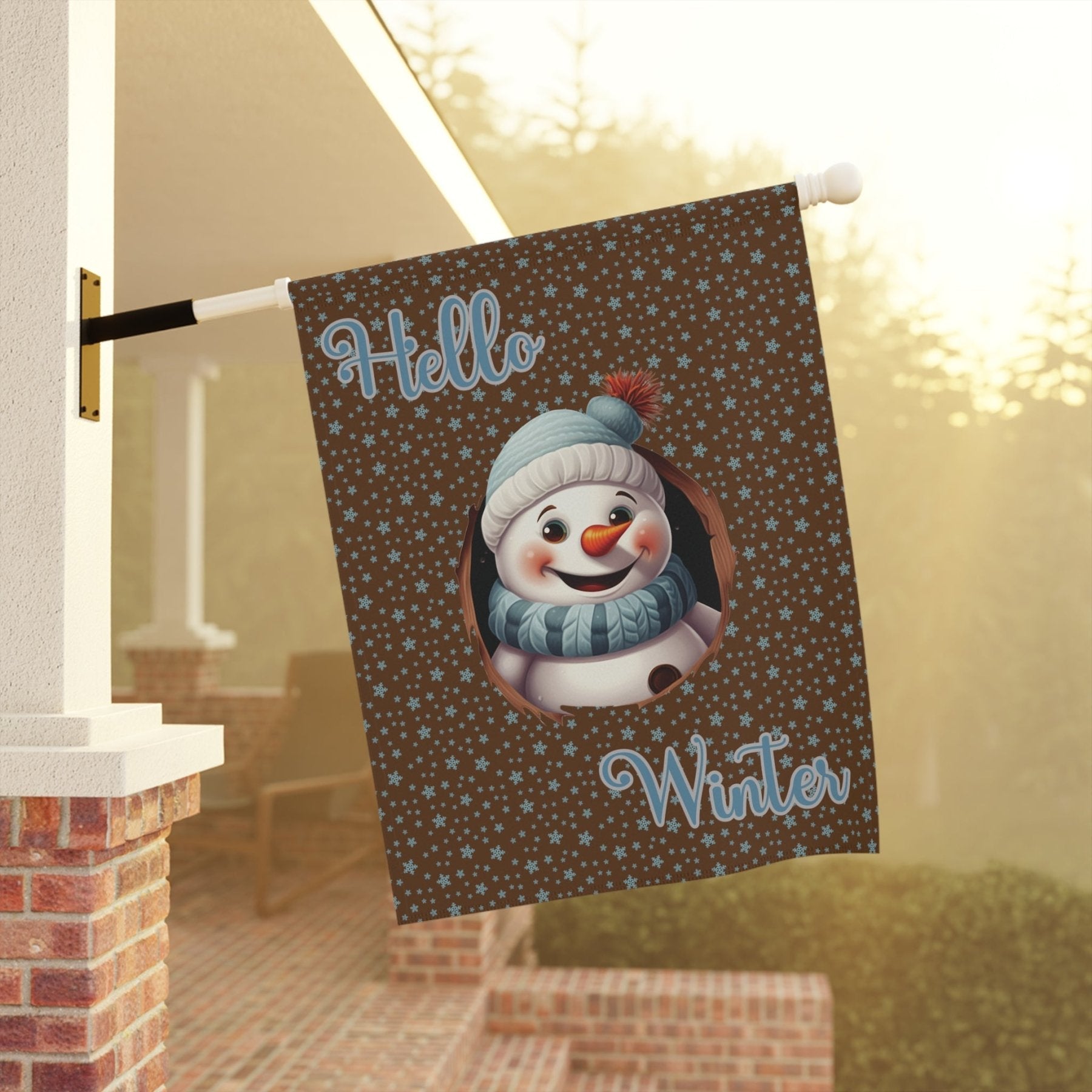 Garden Flag, Lawn Flag, House Flag, Home Flag, Winter Flag, Hello Winter, Brown, Snowman 2 - Janlyn's Crafts