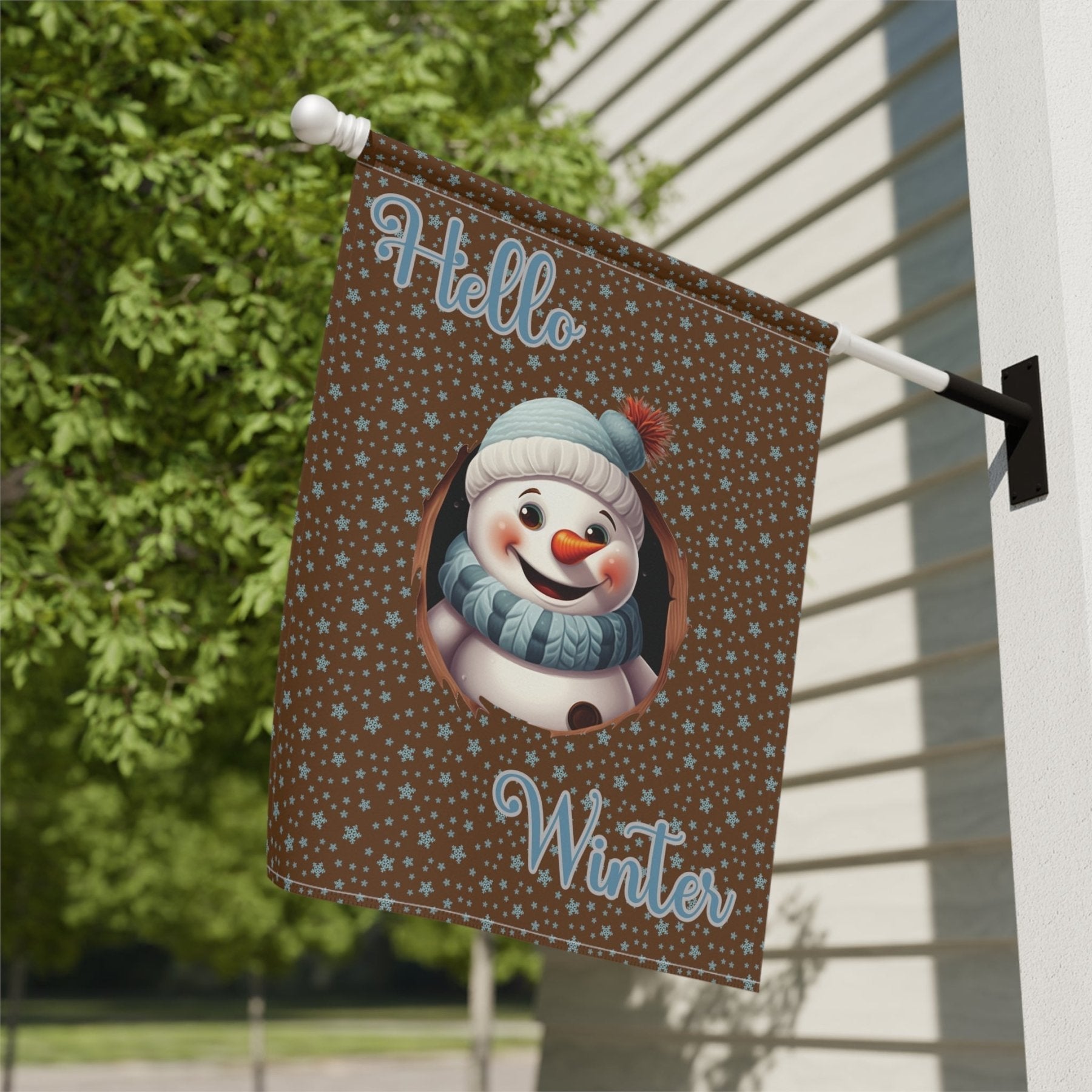 Garden Flag, Lawn Flag, House Flag, Home Flag, Winter Flag, Hello Winter, Brown, Snowman 2 - Janlyn's Crafts