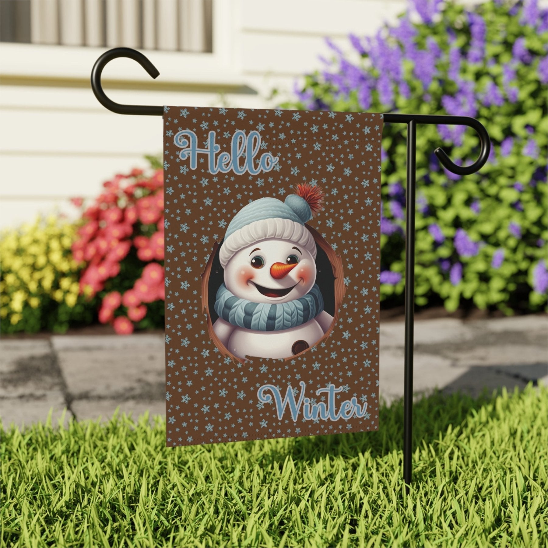 Garden Flag, Lawn Flag, House Flag, Home Flag, Winter Flag, Hello Winter, Brown, Snowman 2 - Janlyn's Crafts