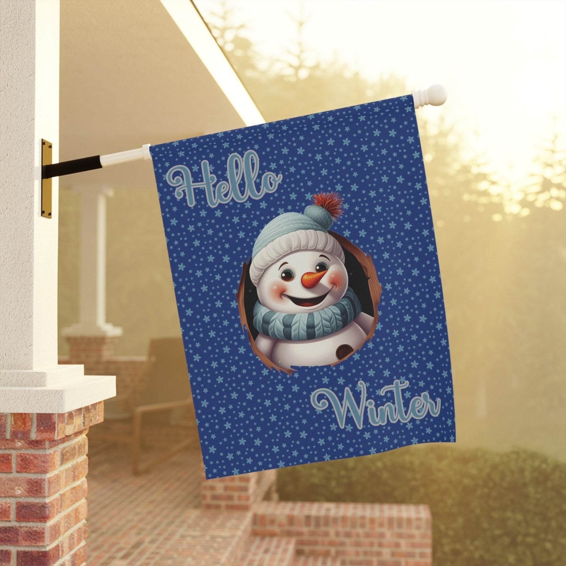 Garden Flag, Lawn Flag, House Flag, Home Flag, Winter Flag, Hello Winter, Dark Blue, Snowman 2 - Janlyn's Crafts