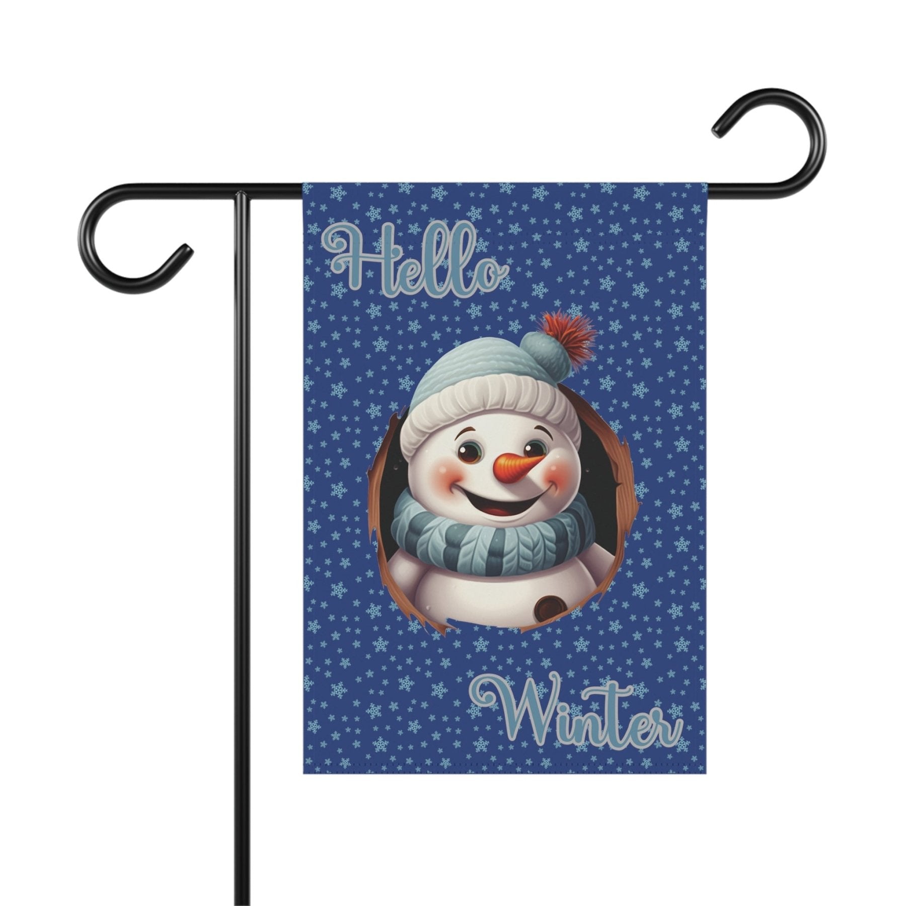 Garden Flag, Lawn Flag, House Flag, Home Flag, Winter Flag, Hello Winter, Dark Blue, Snowman 2 - Janlyn's Crafts