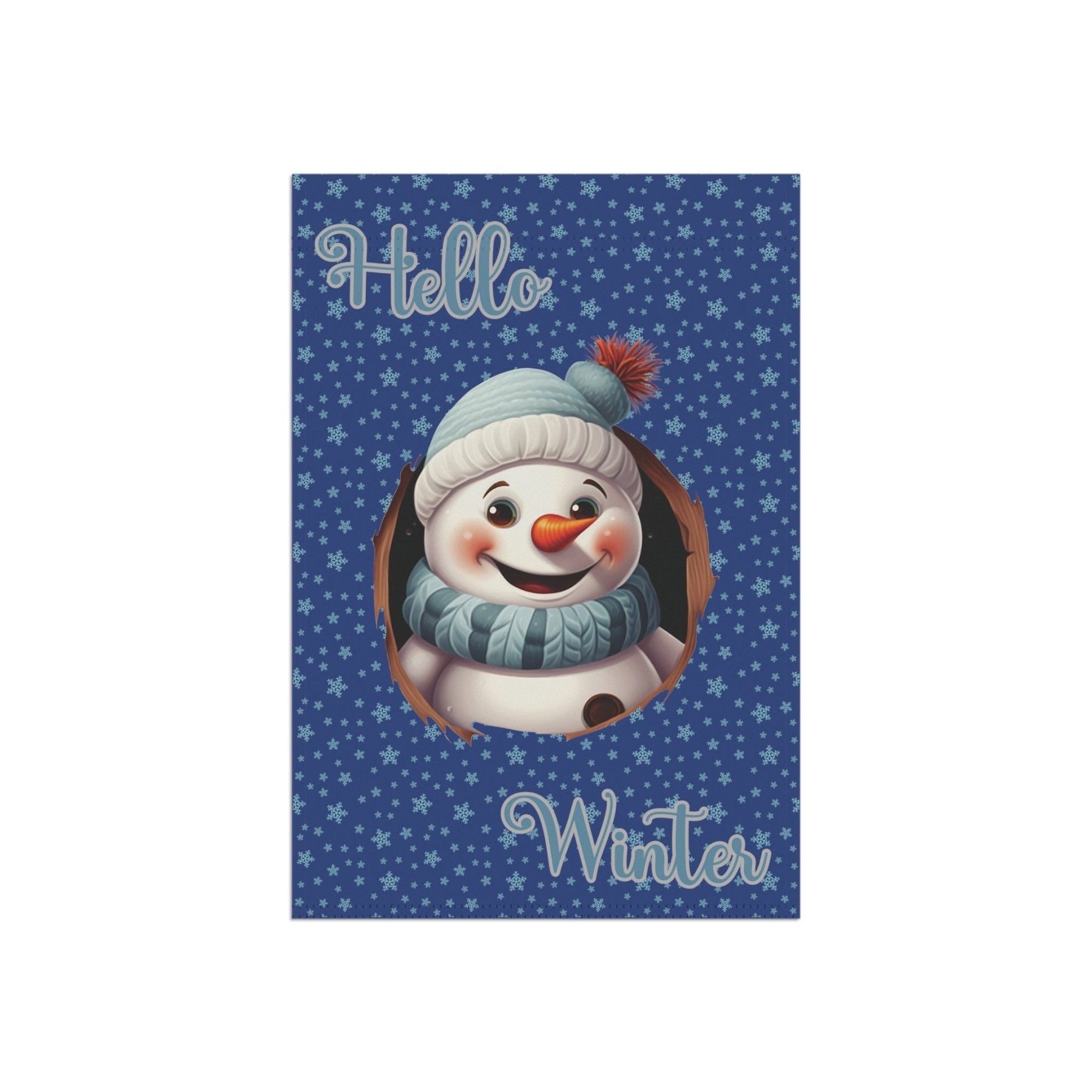 Garden Flag, Lawn Flag, House Flag, Home Flag, Winter Flag, Hello Winter, Dark Blue, Snowman 2 - Janlyn's Crafts