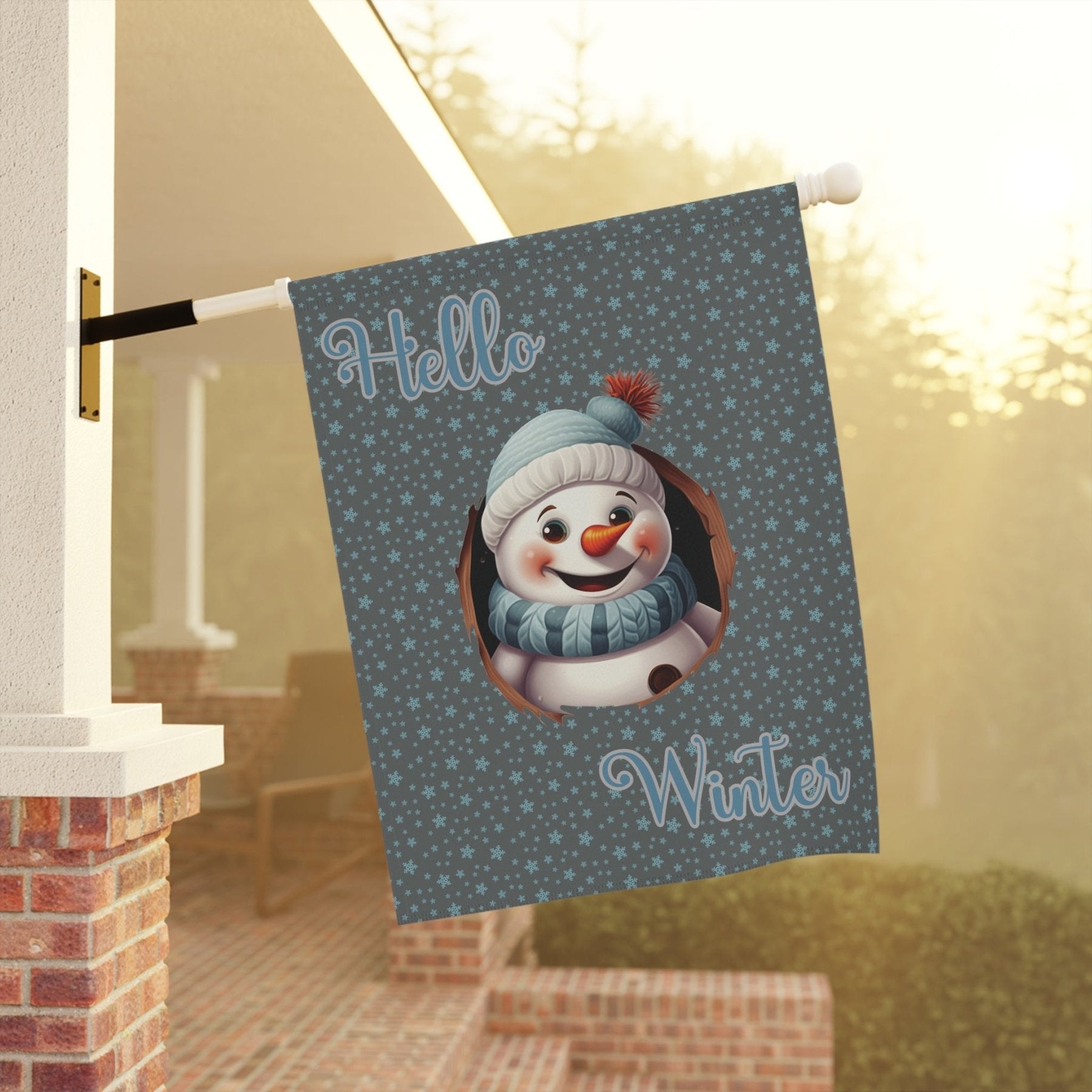 Garden Flag, Lawn Flag, House Flag, Home Flag, Winter Flag, Hello Winter, Dark Gray, Snowman 2 - Janlyn's Crafts