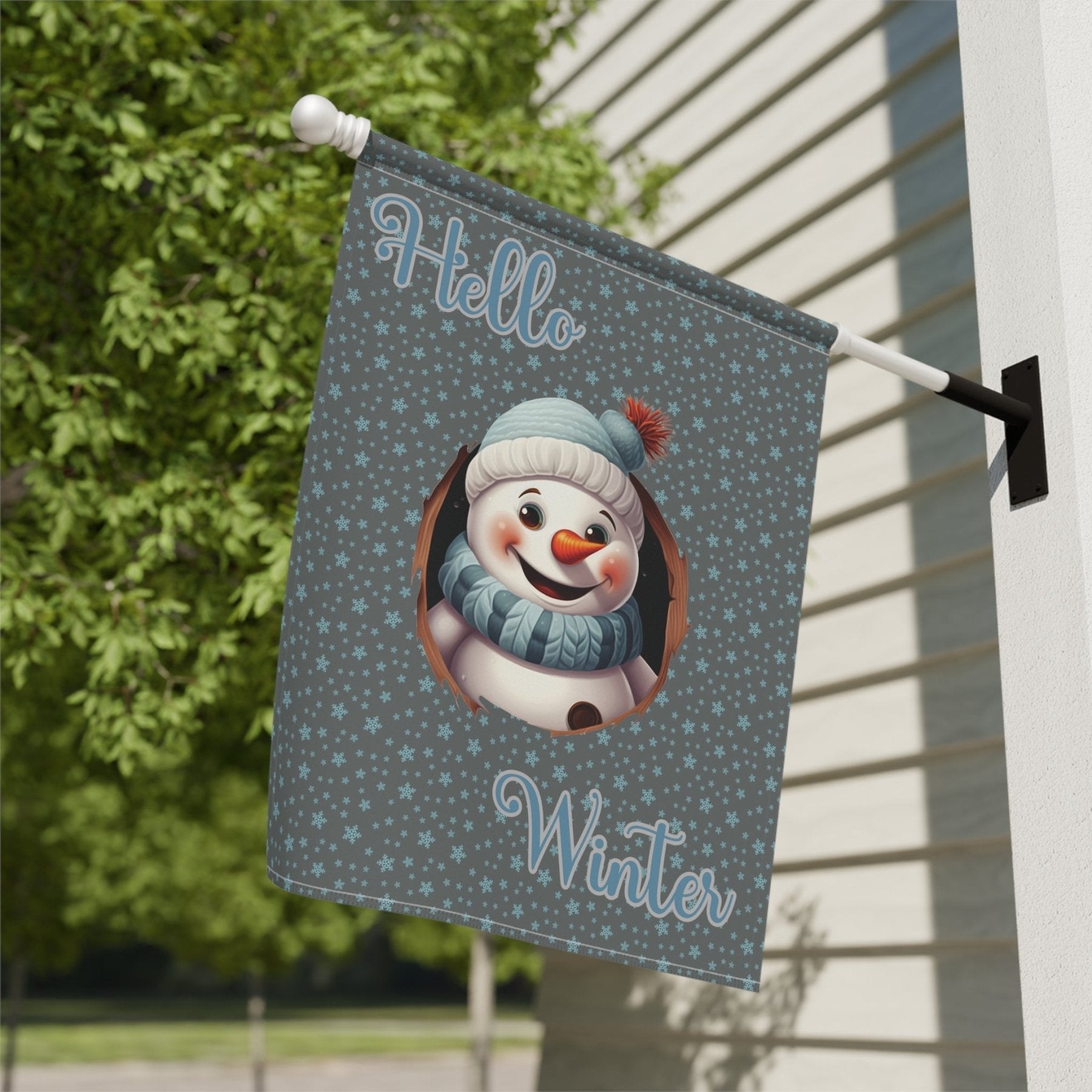 Garden Flag, Lawn Flag, House Flag, Home Flag, Winter Flag, Hello Winter, Dark Gray, Snowman 2 - Janlyn's Crafts