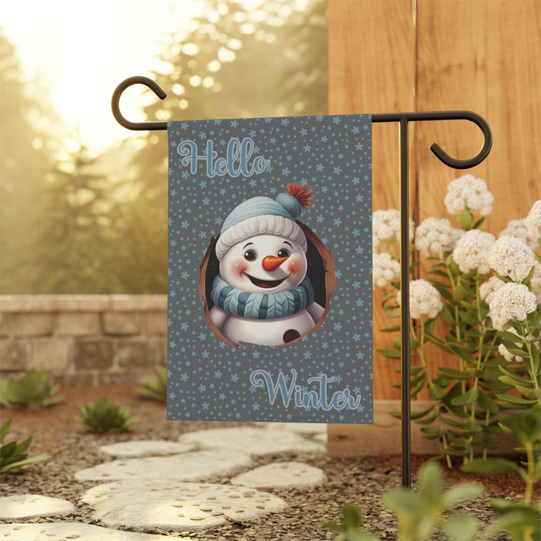 Garden Flag, Lawn Flag, House Flag, Home Flag, Winter Flag, Hello Winter, Dark Gray, Snowman 2 - Janlyn's Crafts