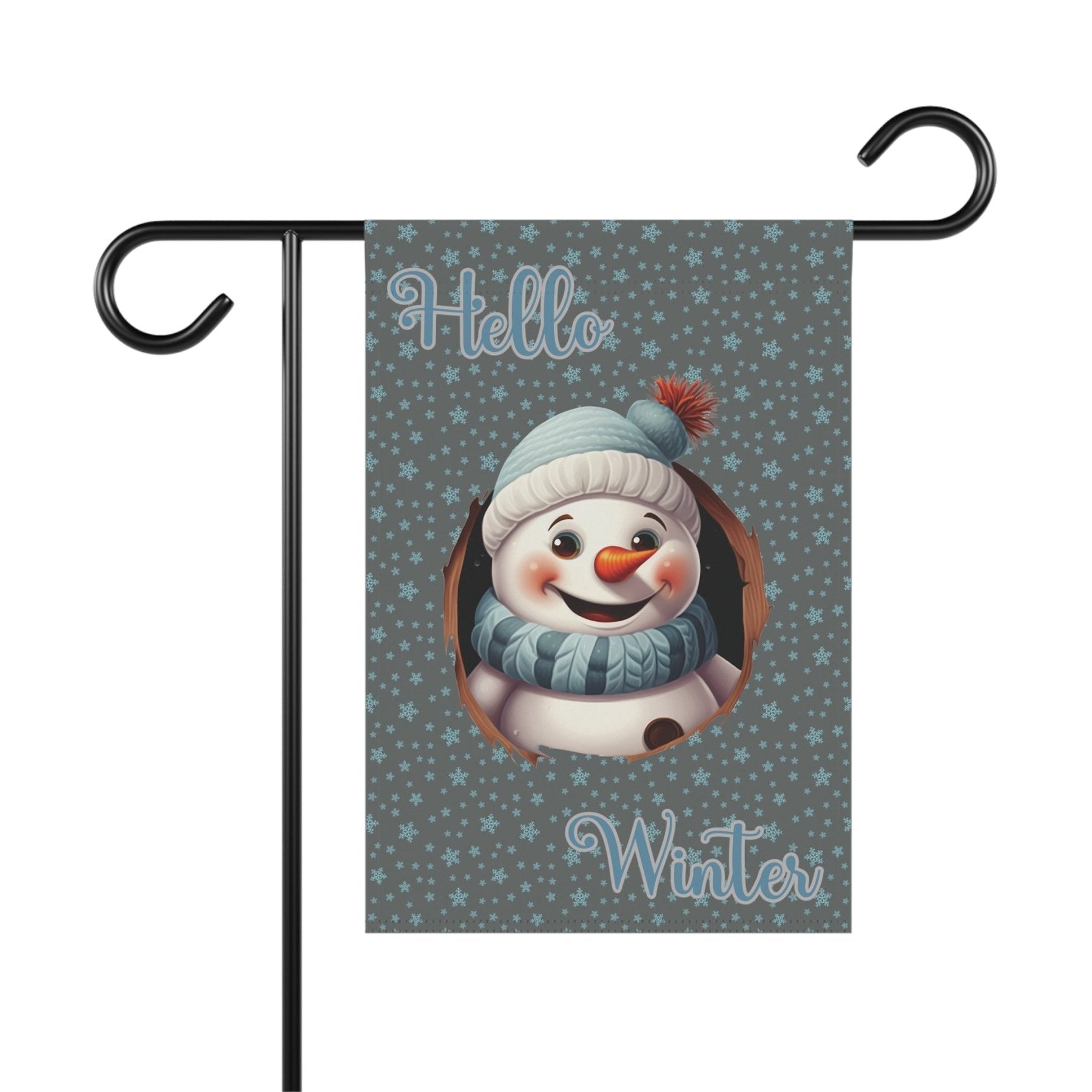 Garden Flag, Lawn Flag, House Flag, Home Flag, Winter Flag, Hello Winter, Dark Gray, Snowman 2 - Janlyn's Crafts