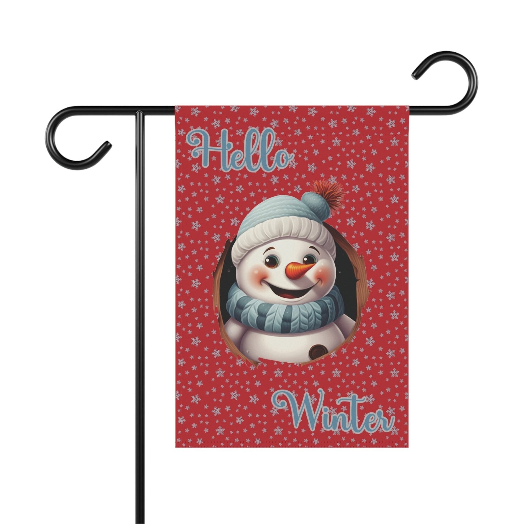 Garden Flag, Lawn Flag, House Flag, Home Flag, Winter Flag, Hello Winter, Dark Red, Snowman 2 - Janlyn's Crafts