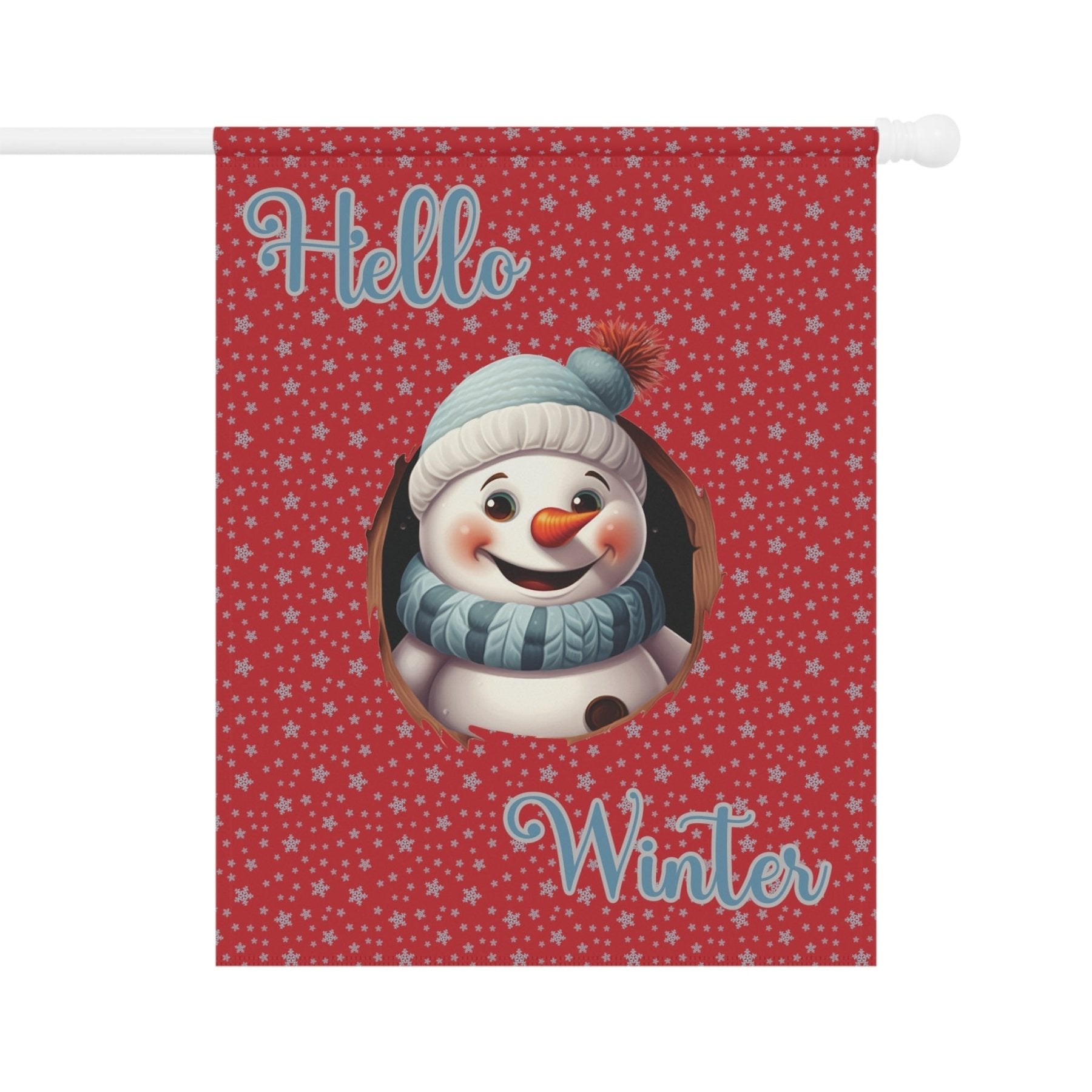 Garden Flag, Lawn Flag, House Flag, Home Flag, Winter Flag, Hello Winter, Dark Red, Snowman 2 - Janlyn's Crafts