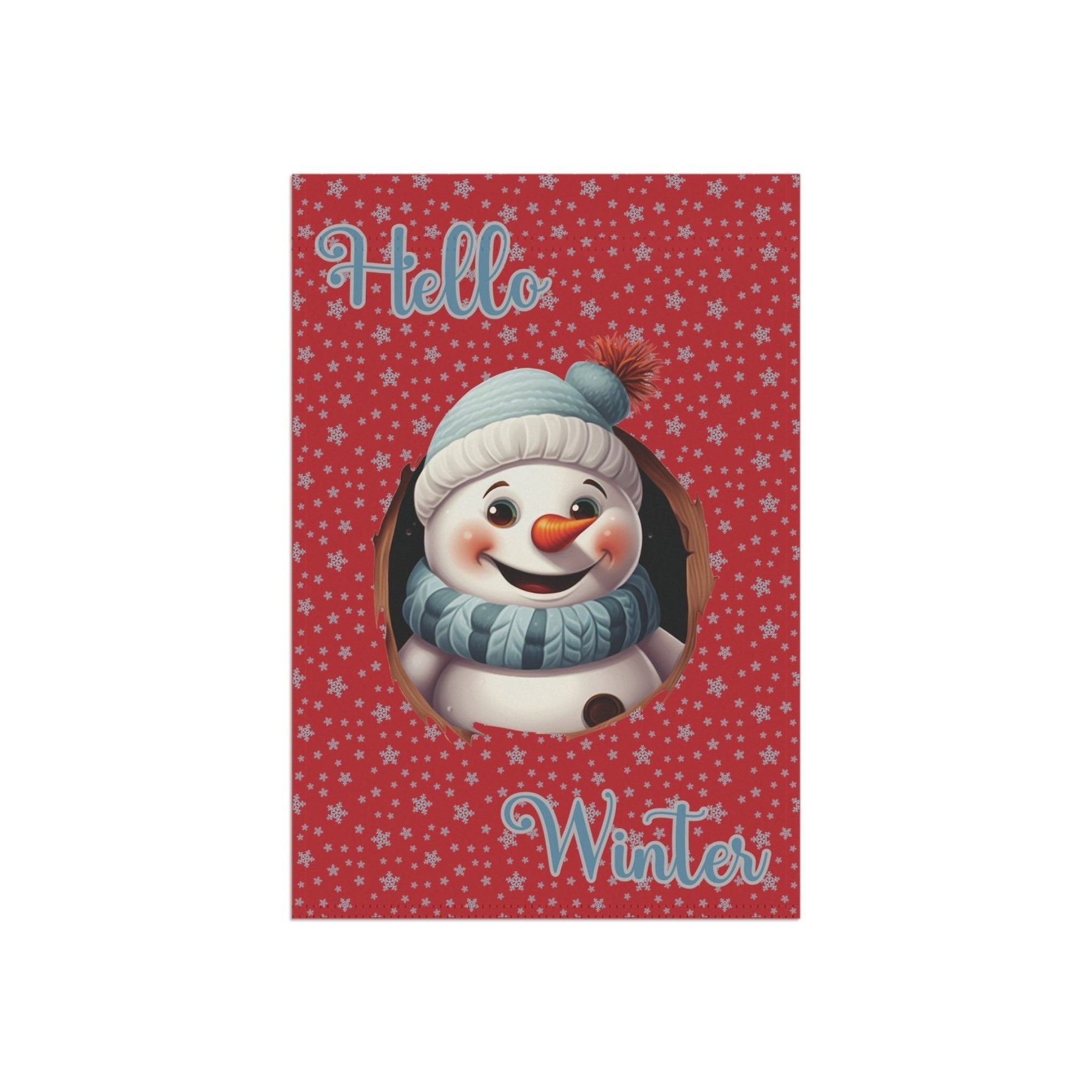 Garden Flag, Lawn Flag, House Flag, Home Flag, Winter Flag, Hello Winter, Dark Red, Snowman 2 - Janlyn's Crafts