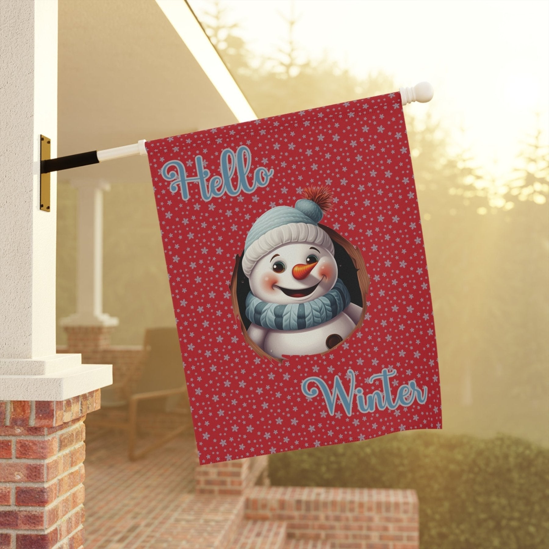 Garden Flag, Lawn Flag, House Flag, Home Flag, Winter Flag, Hello Winter, Dark Red, Snowman 2 - Janlyn's Crafts