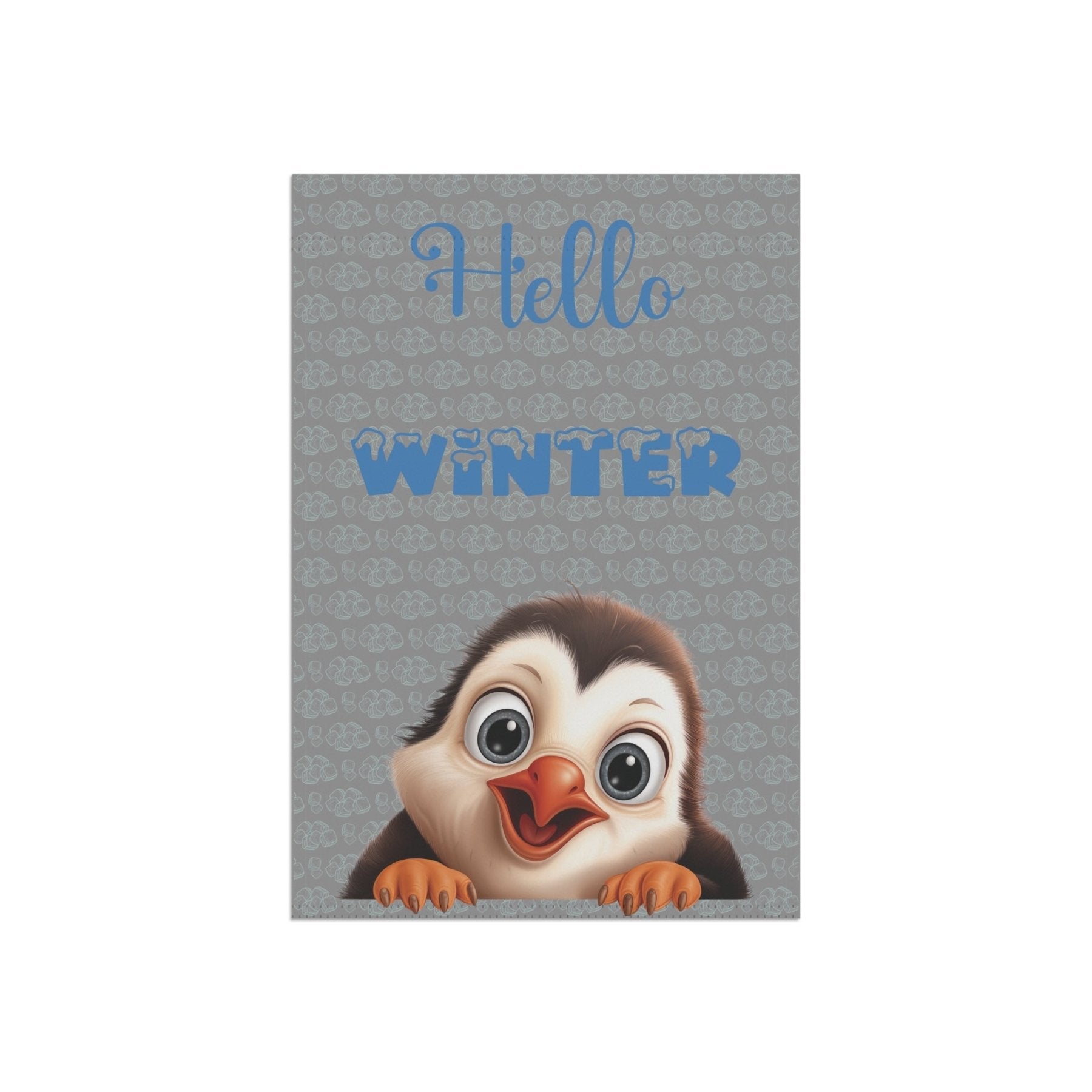 Garden Flag, Lawn Flag, House Flag, Home Flag, Winter Flag, Hello Winter, Gray, Penguin - Janlyn's Crafts