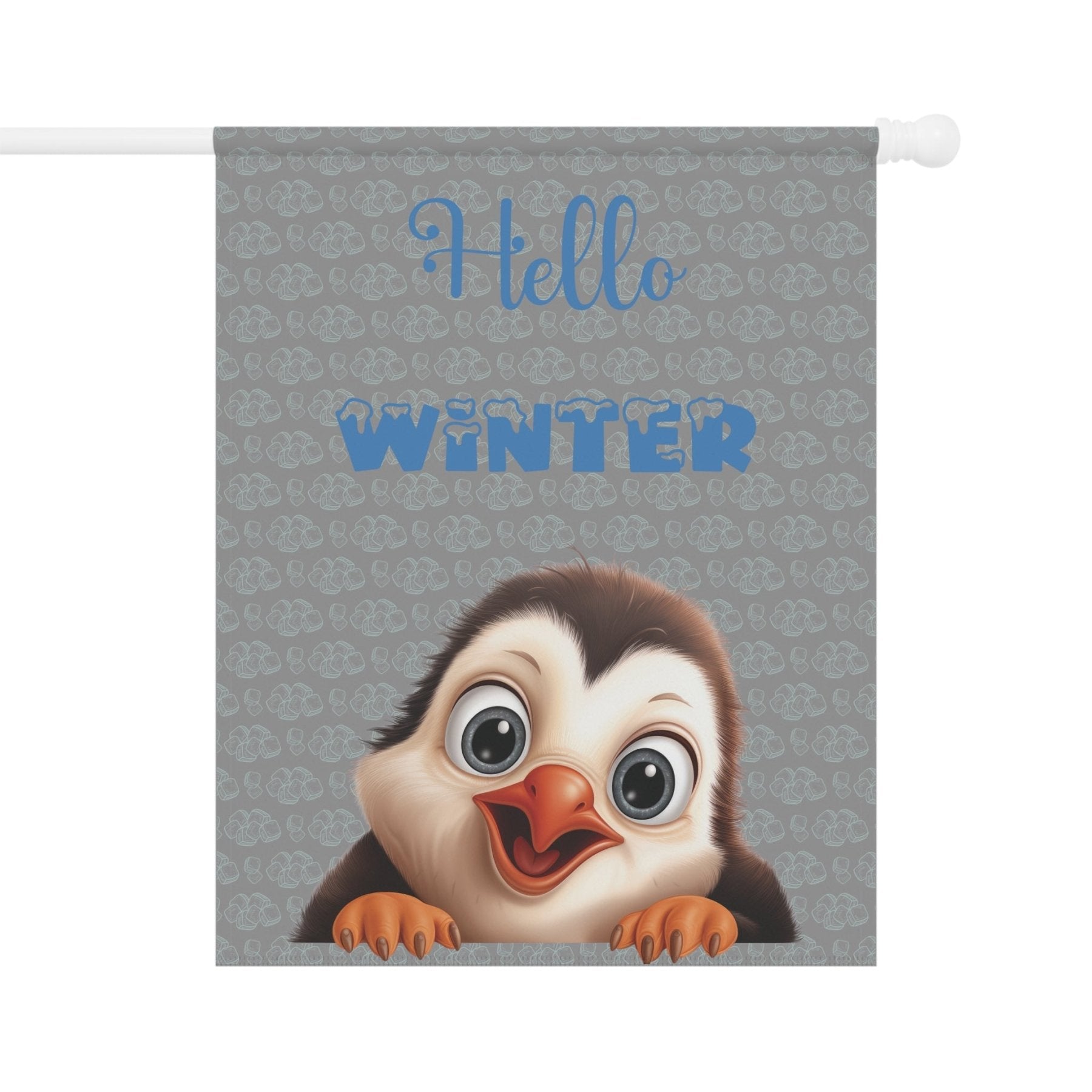 Garden Flag, Lawn Flag, House Flag, Home Flag, Winter Flag, Hello Winter, Gray, Penguin - Janlyn's Crafts