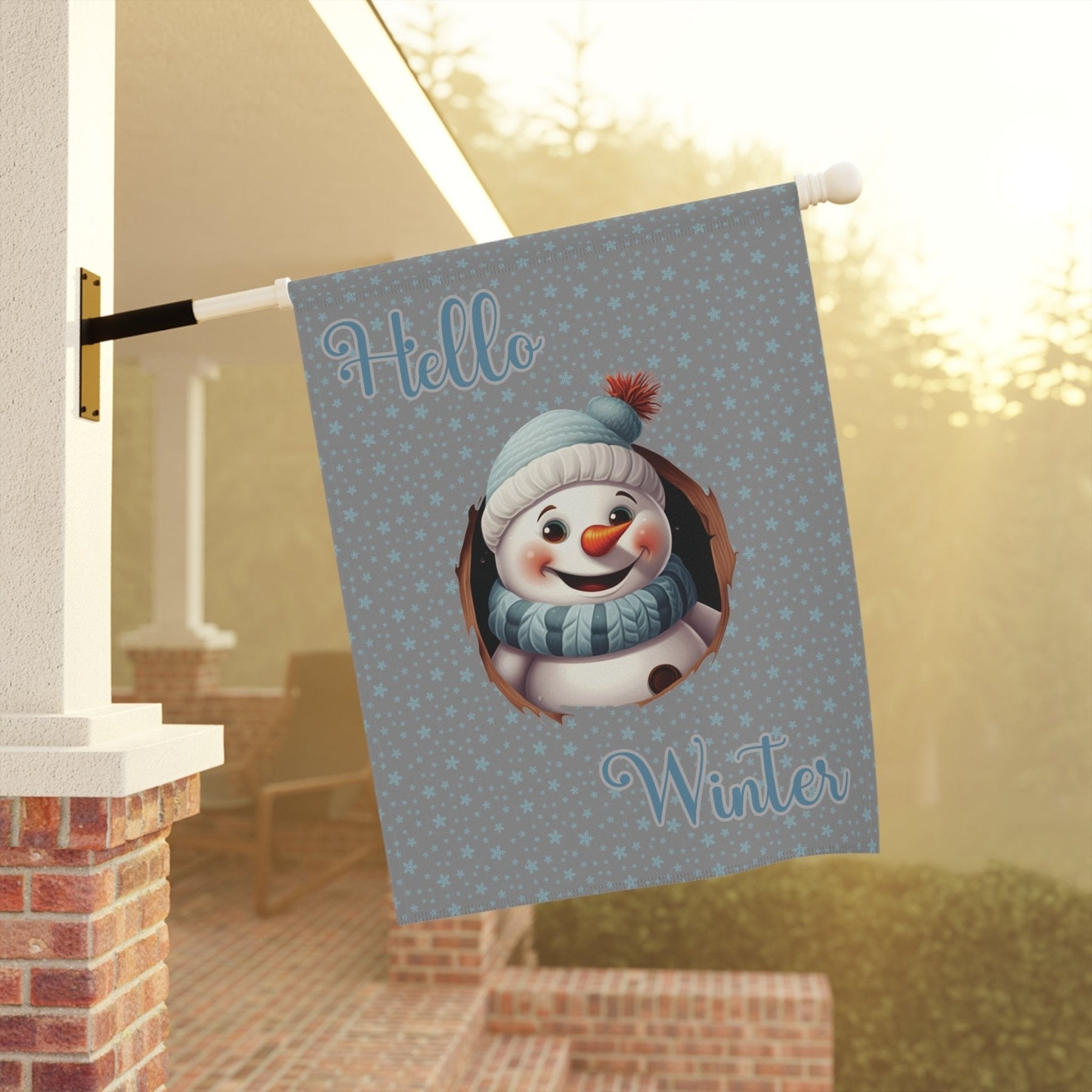 Garden Flag, Lawn Flag, House Flag, Home Flag, Winter Flag, Hello Winter, Gray, Snowman 2 - Janlyn's Crafts