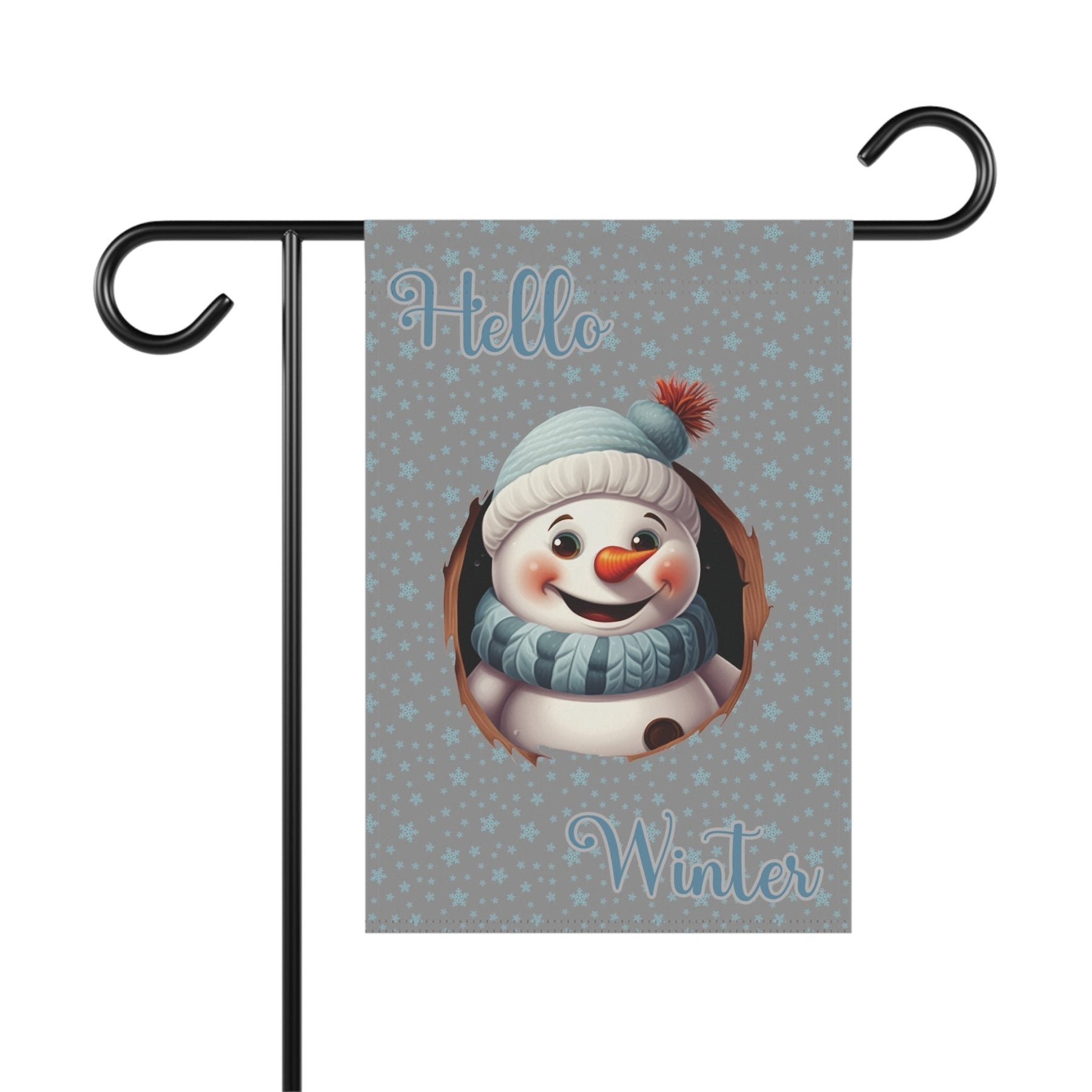 Garden Flag, Lawn Flag, House Flag, Home Flag, Winter Flag, Hello Winter, Gray, Snowman 2 - Janlyn's Crafts