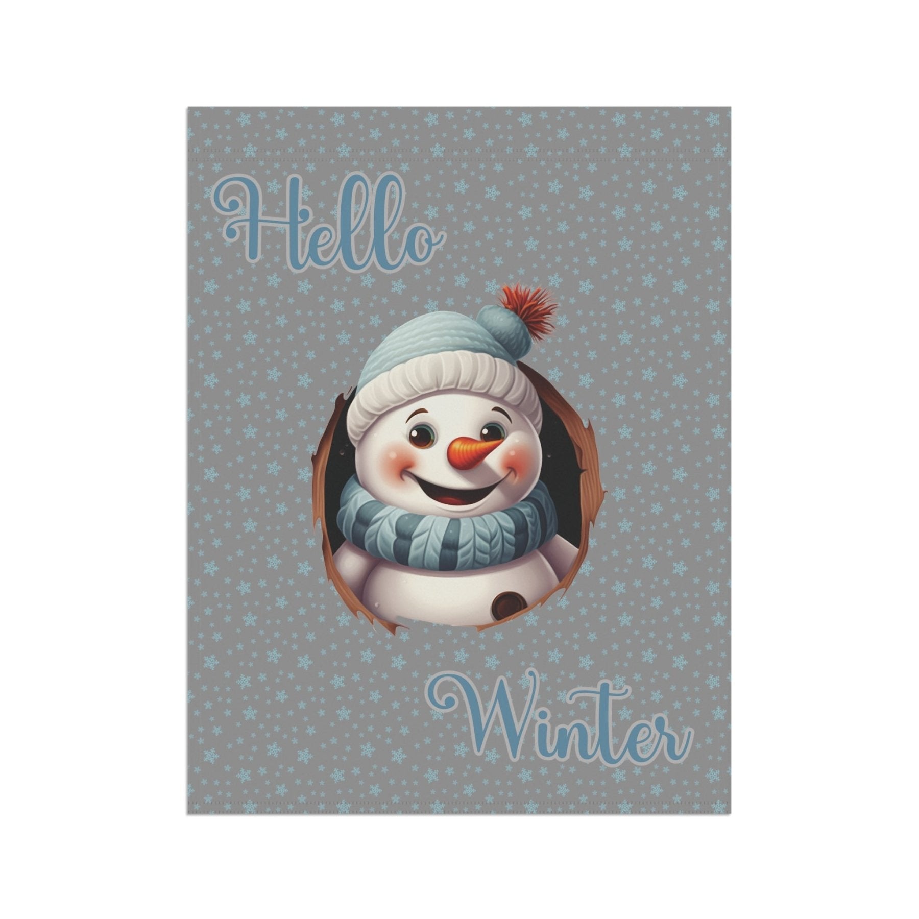 Garden Flag, Lawn Flag, House Flag, Home Flag, Winter Flag, Hello Winter, Gray, Snowman 2 - Janlyn's Crafts