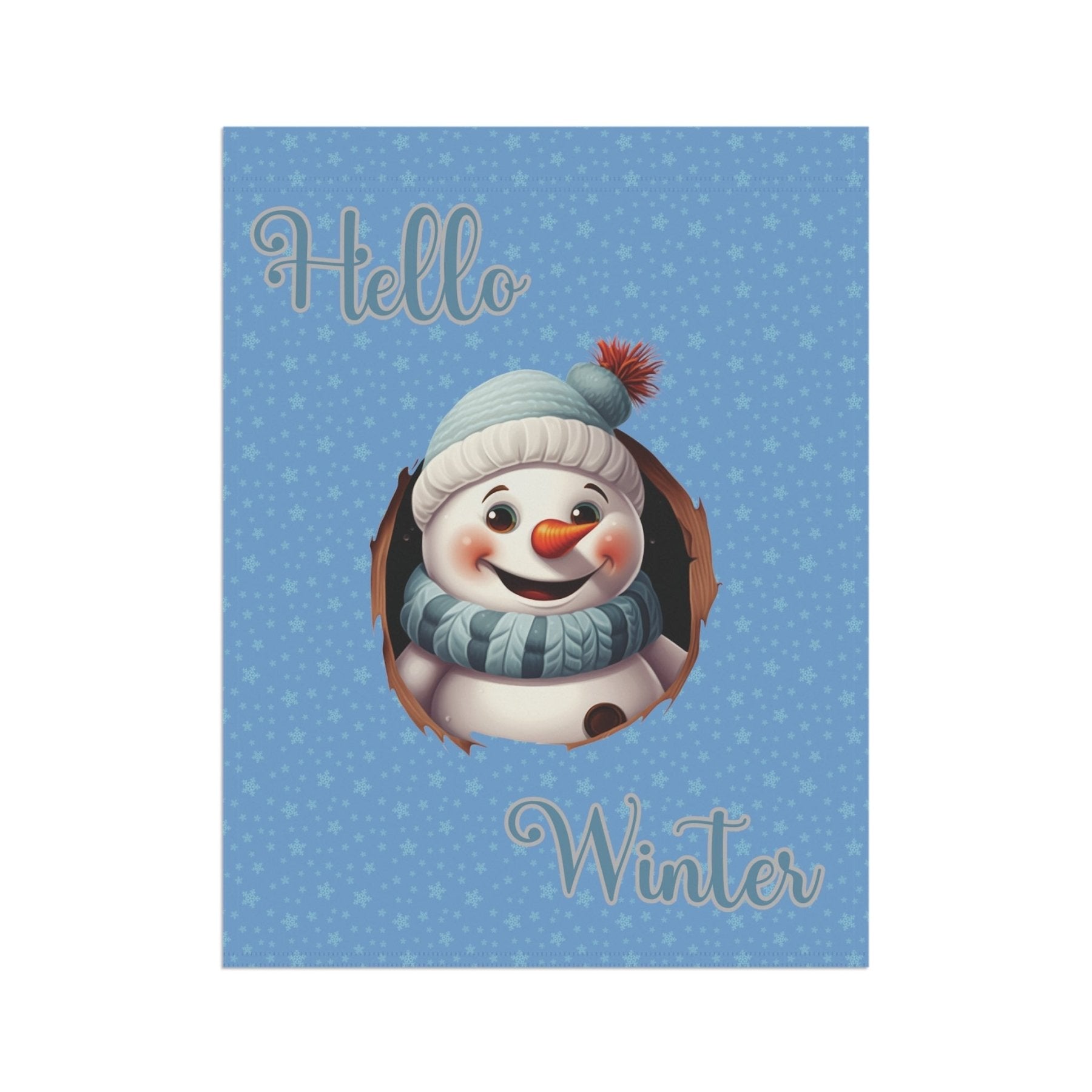 Garden Flag, Lawn Flag, House Flag, Home Flag, Winter Flag, Hello Winter, Light Blue, Snowman 2 - Janlyn's Crafts