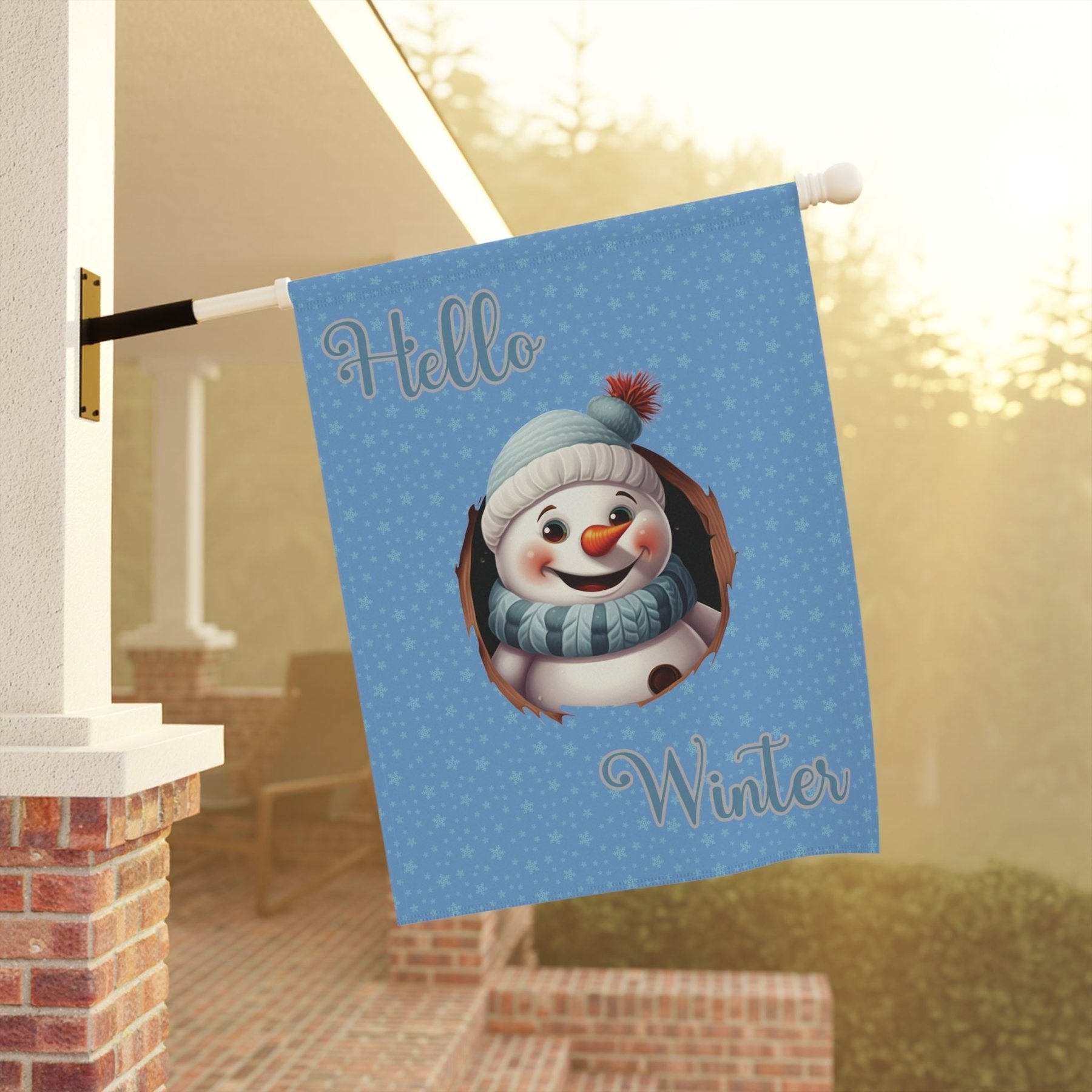 Garden Flag, Lawn Flag, House Flag, Home Flag, Winter Flag, Hello Winter, Light Blue, Snowman 2 - Janlyn's Crafts