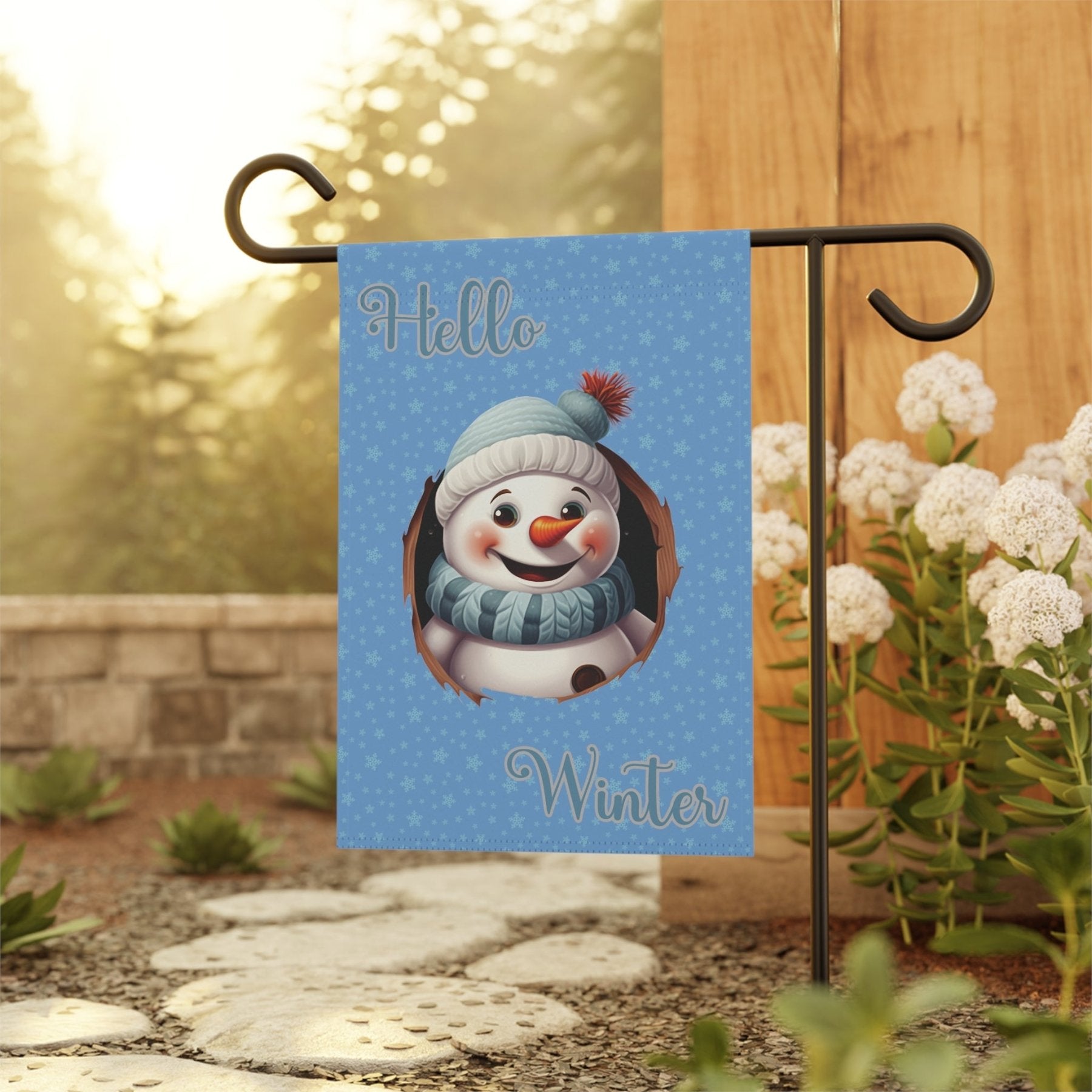 Garden Flag, Lawn Flag, House Flag, Home Flag, Winter Flag, Hello Winter, Light Blue, Snowman 2 - Janlyn's Crafts