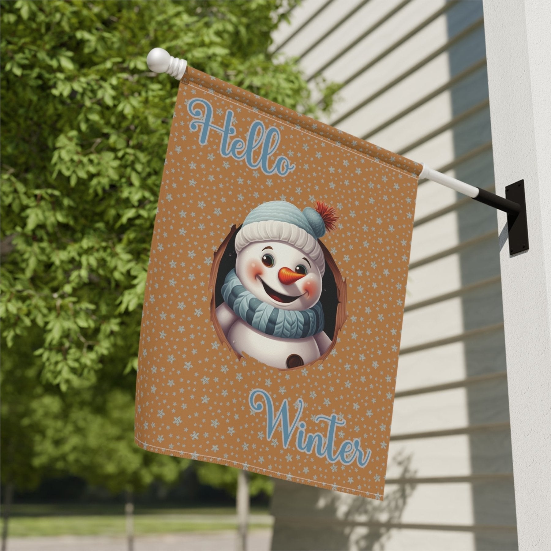 Garden Flag, Lawn Flag, House Flag, Home Flag, Winter Flag, Hello Winter, Light Brown, Snowman 2 - Janlyn's Crafts