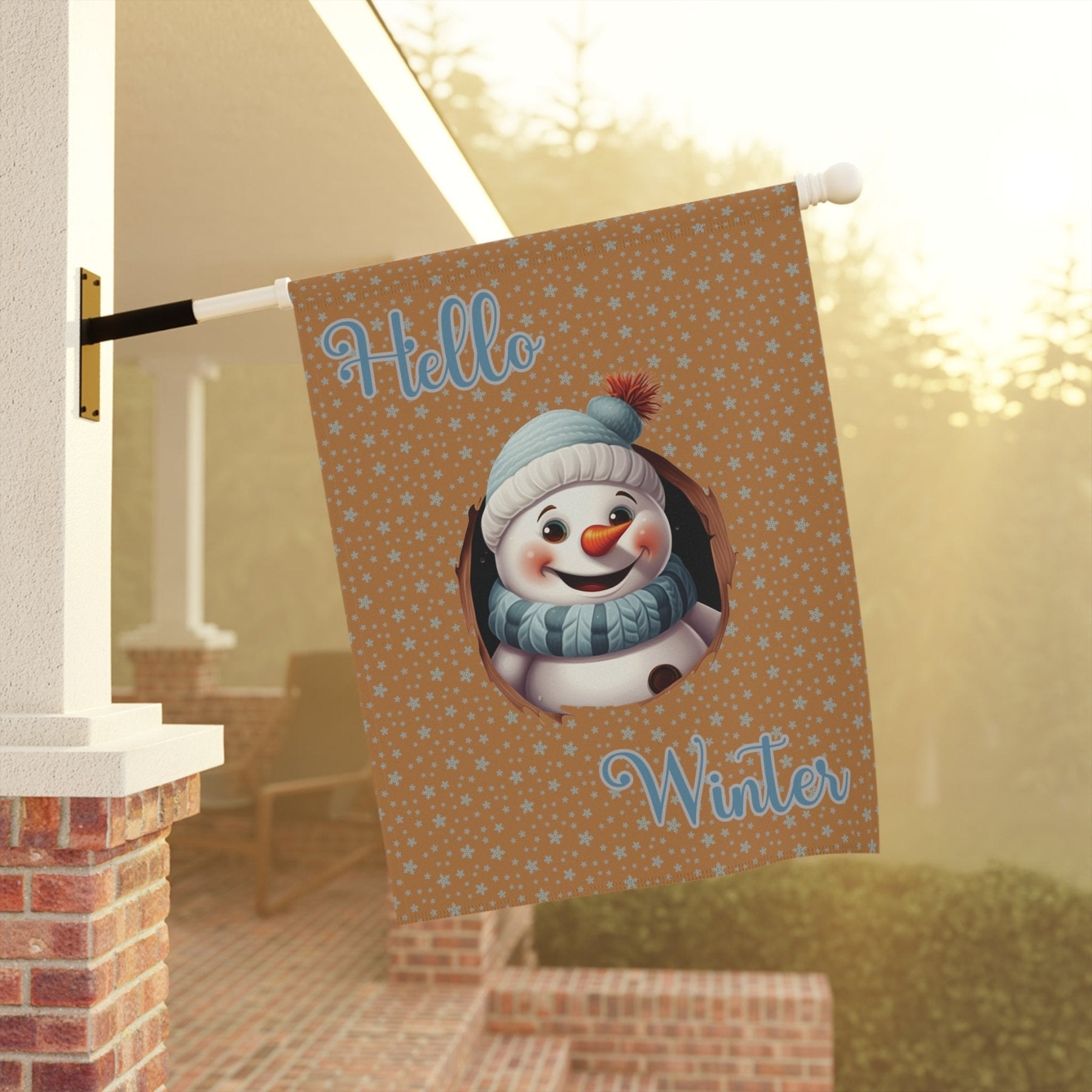 Garden Flag, Lawn Flag, House Flag, Home Flag, Winter Flag, Hello Winter, Light Brown, Snowman 2 - Janlyn's Crafts