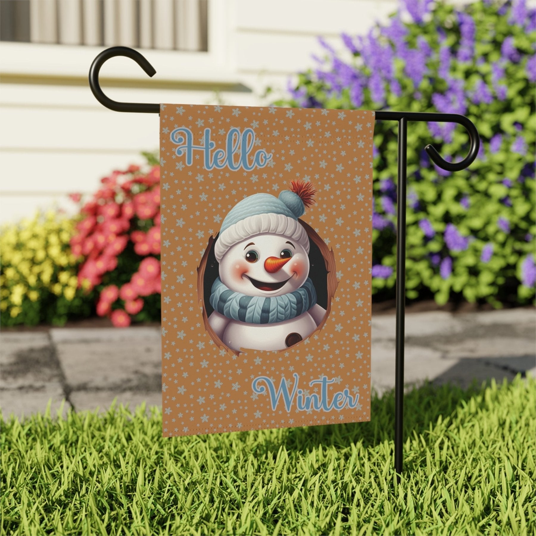 Garden Flag, Lawn Flag, House Flag, Home Flag, Winter Flag, Hello Winter, Light Brown, Snowman 2 - Janlyn's Crafts