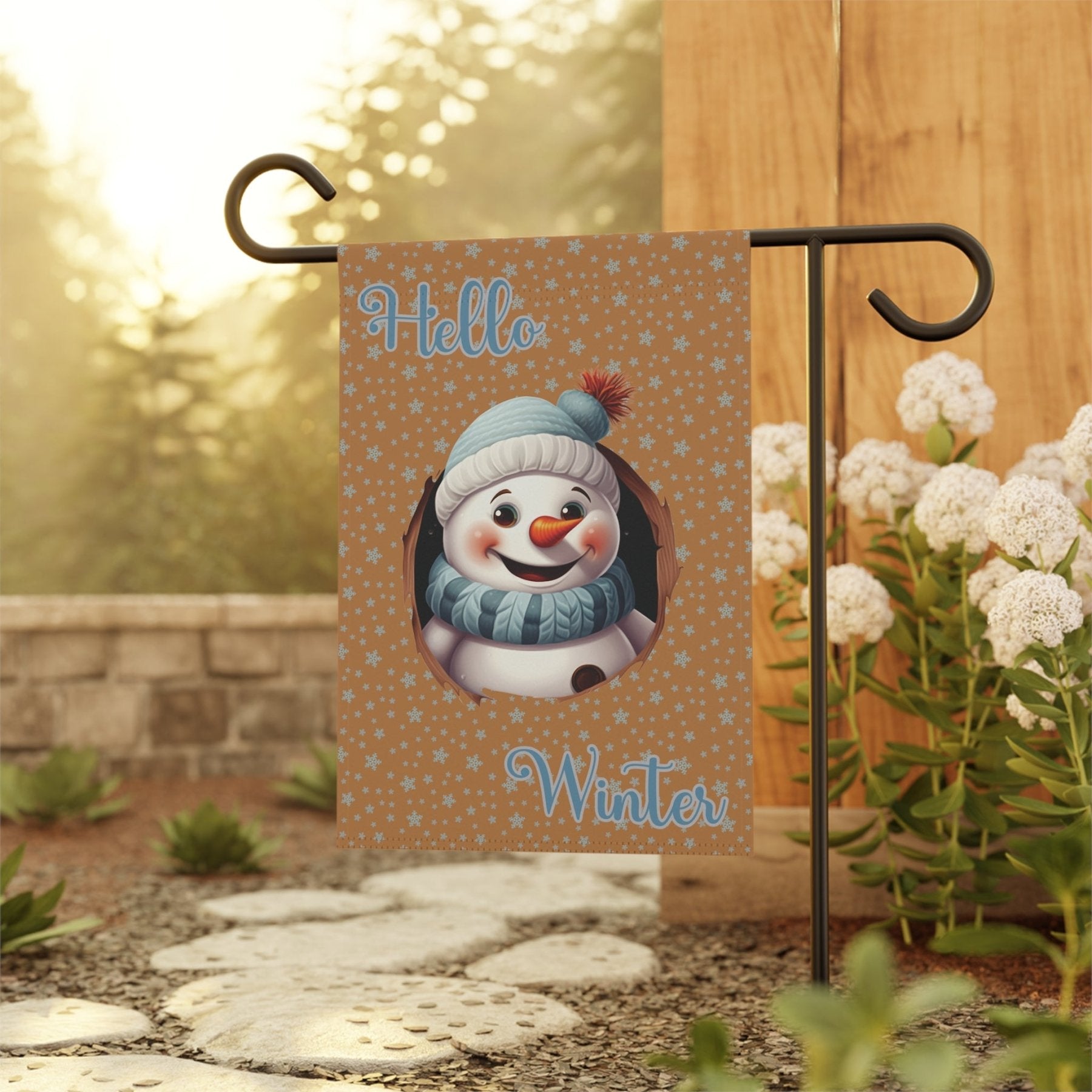 Garden Flag, Lawn Flag, House Flag, Home Flag, Winter Flag, Hello Winter, Light Brown, Snowman 2 - Janlyn's Crafts