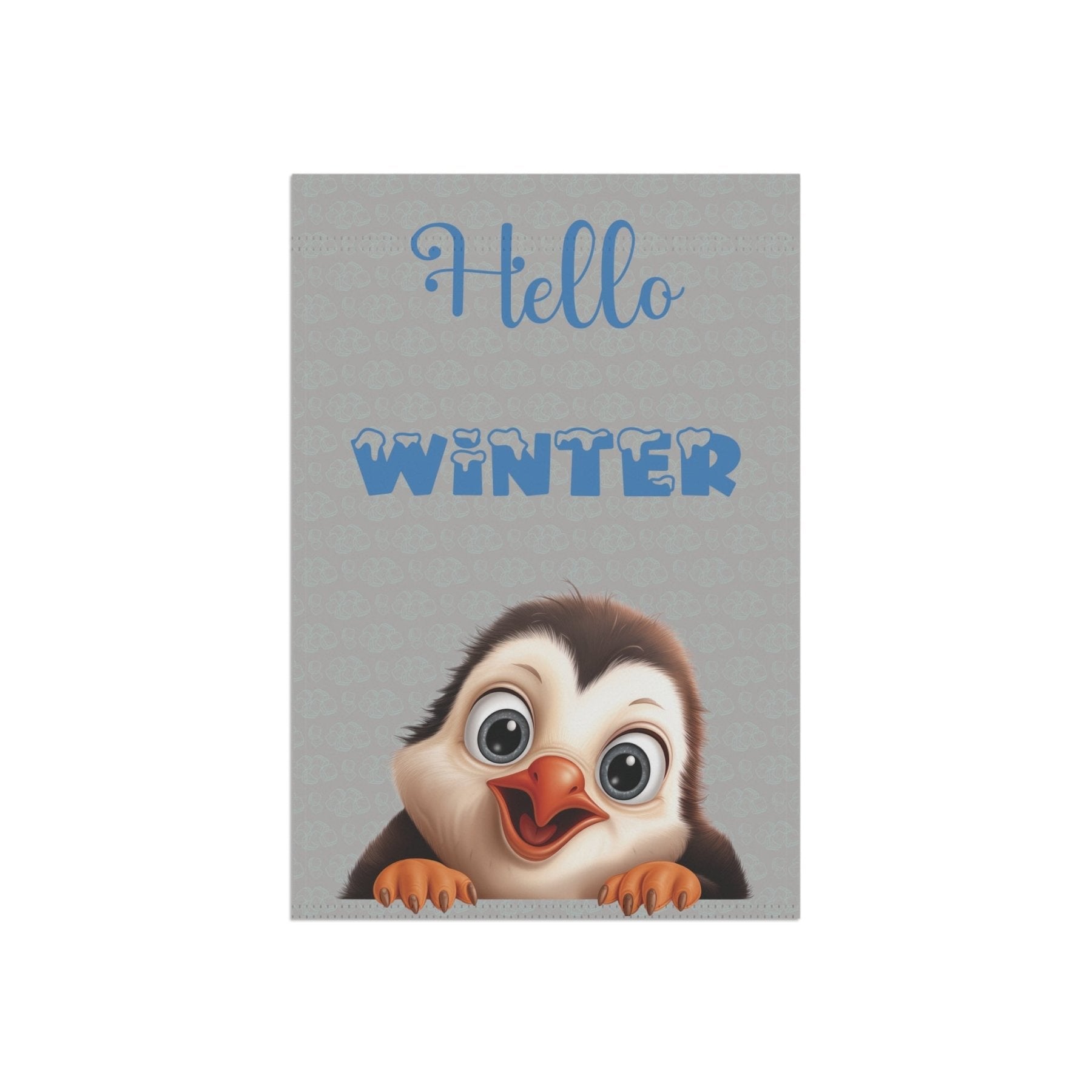 Garden Flag, Lawn Flag, House Flag, Home Flag, Winter Flag, Hello Winter, Light Gray, Penguin - Janlyn's Crafts