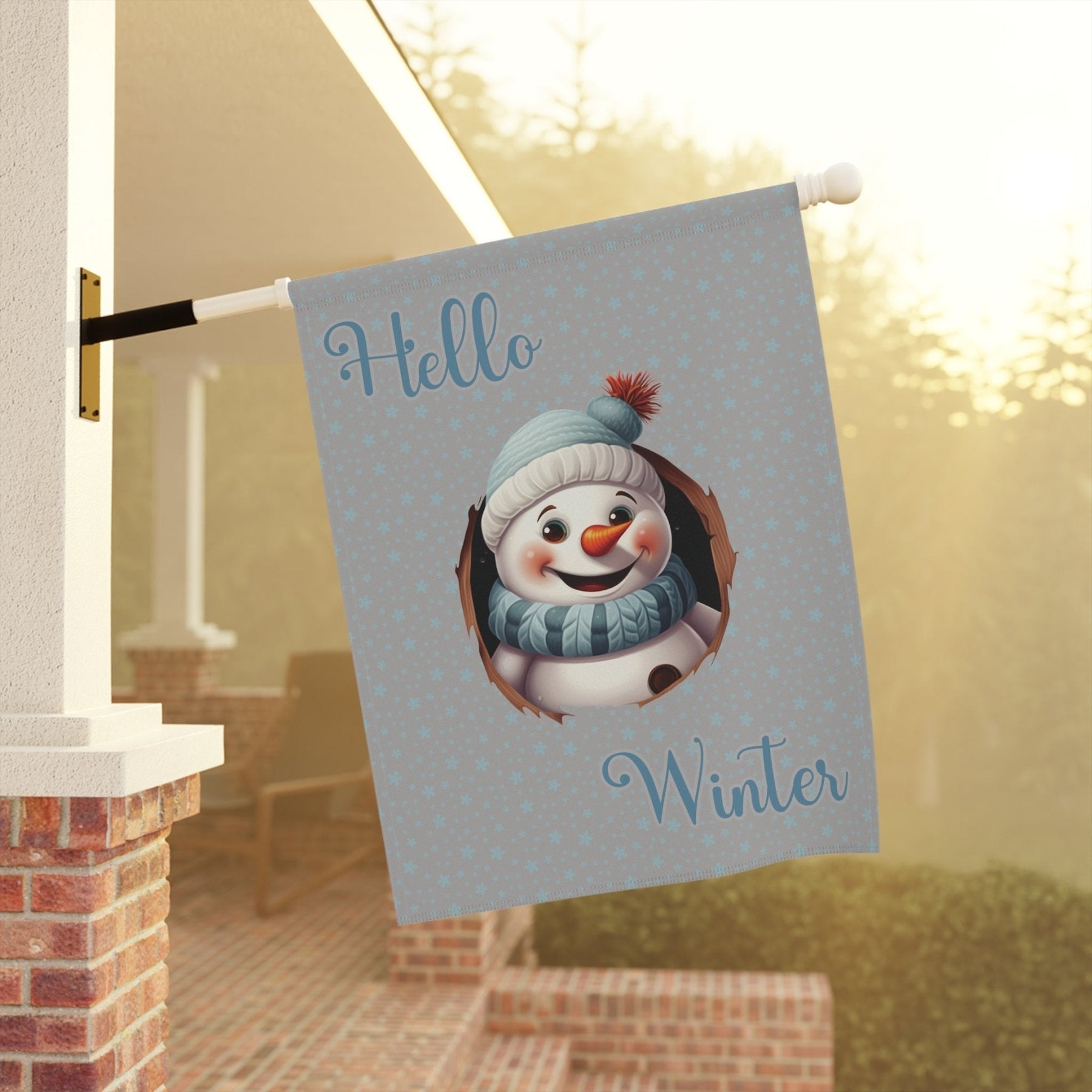 Garden Flag, Lawn Flag, House Flag, Home Flag, Winter Flag, Hello Winter, Light Gray, Snowman 2 - Janlyn's Crafts