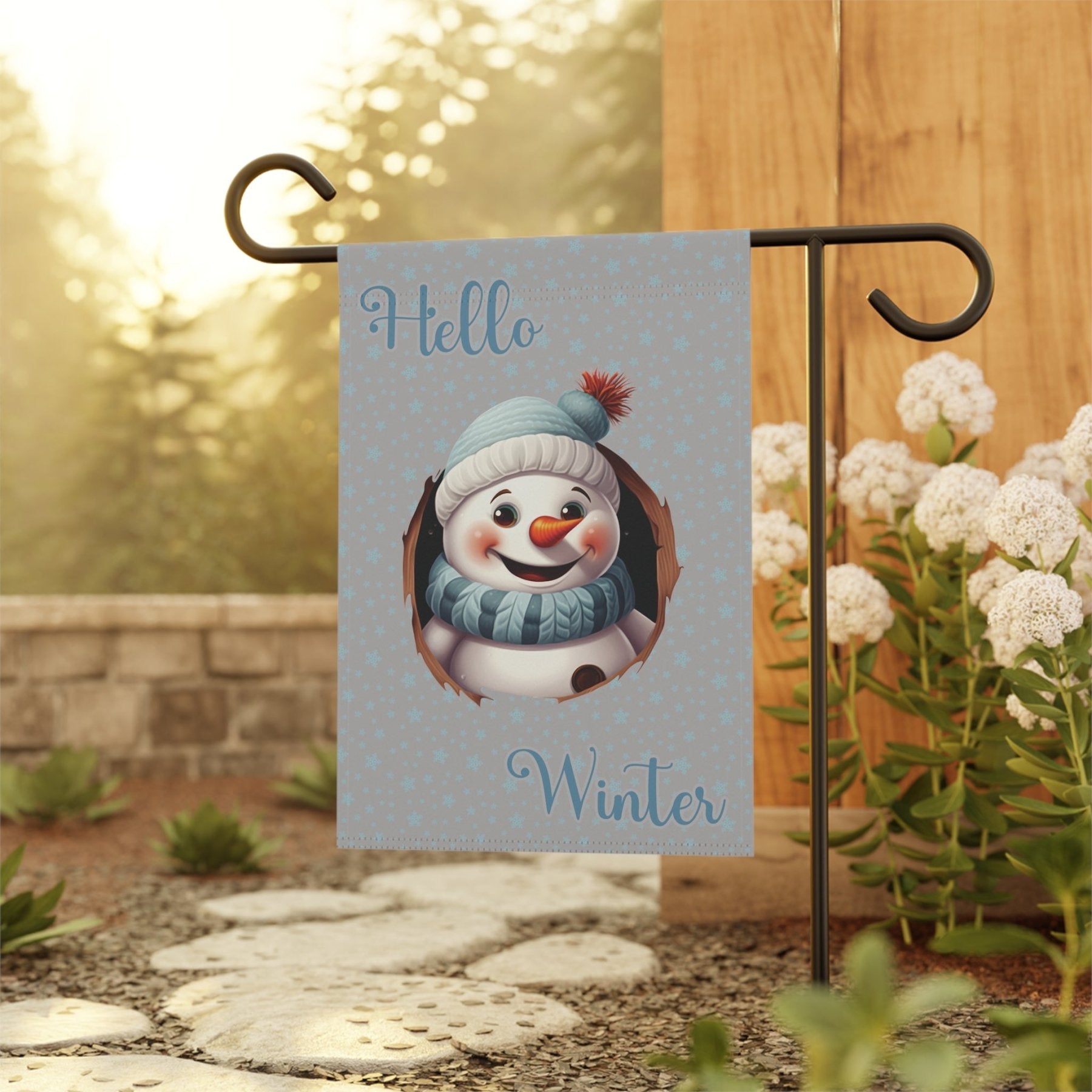 Garden Flag, Lawn Flag, House Flag, Home Flag, Winter Flag, Hello Winter, Light Gray, Snowman 2 - Janlyn's Crafts