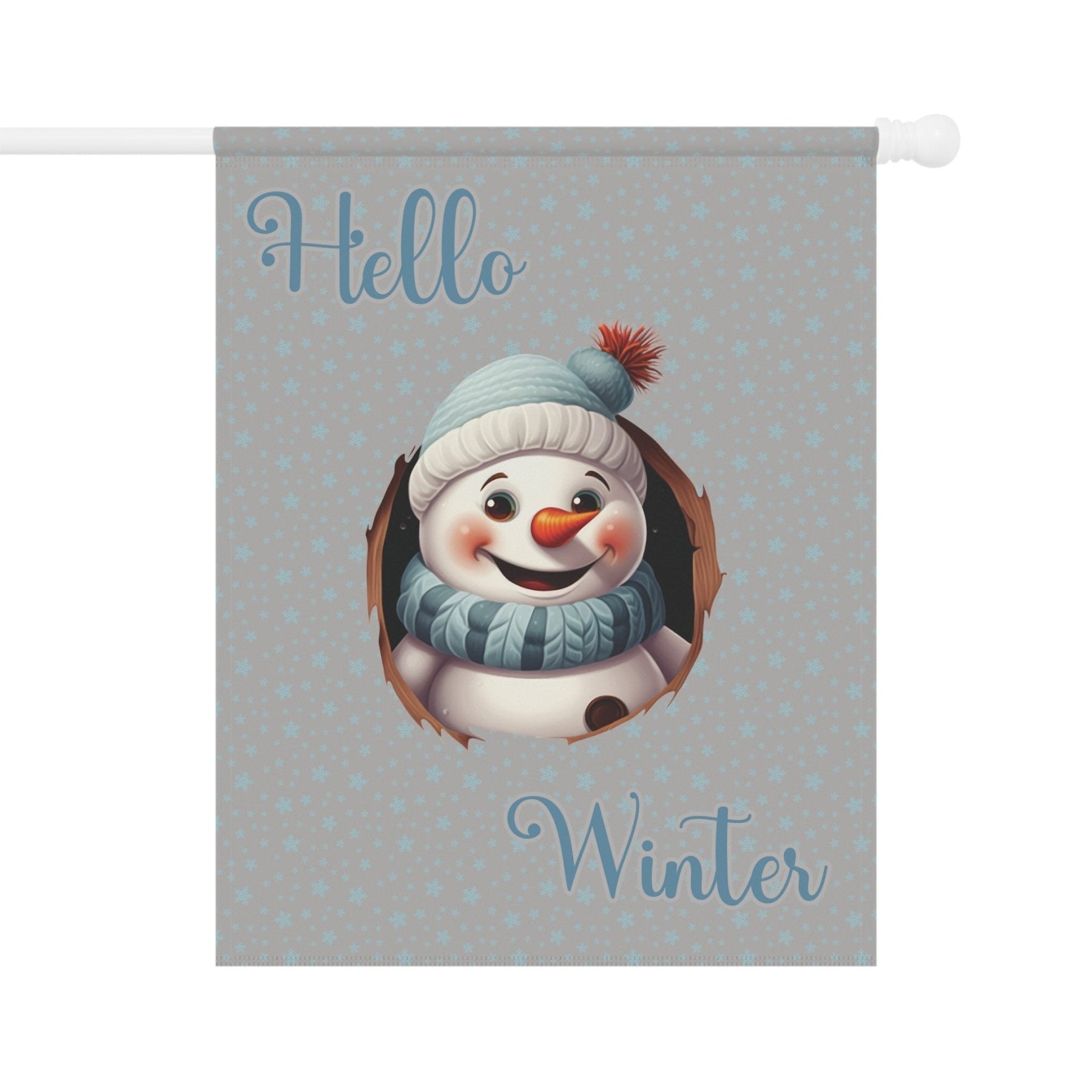 Garden Flag, Lawn Flag, House Flag, Home Flag, Winter Flag, Hello Winter, Light Gray, Snowman 2 - Janlyn's Crafts