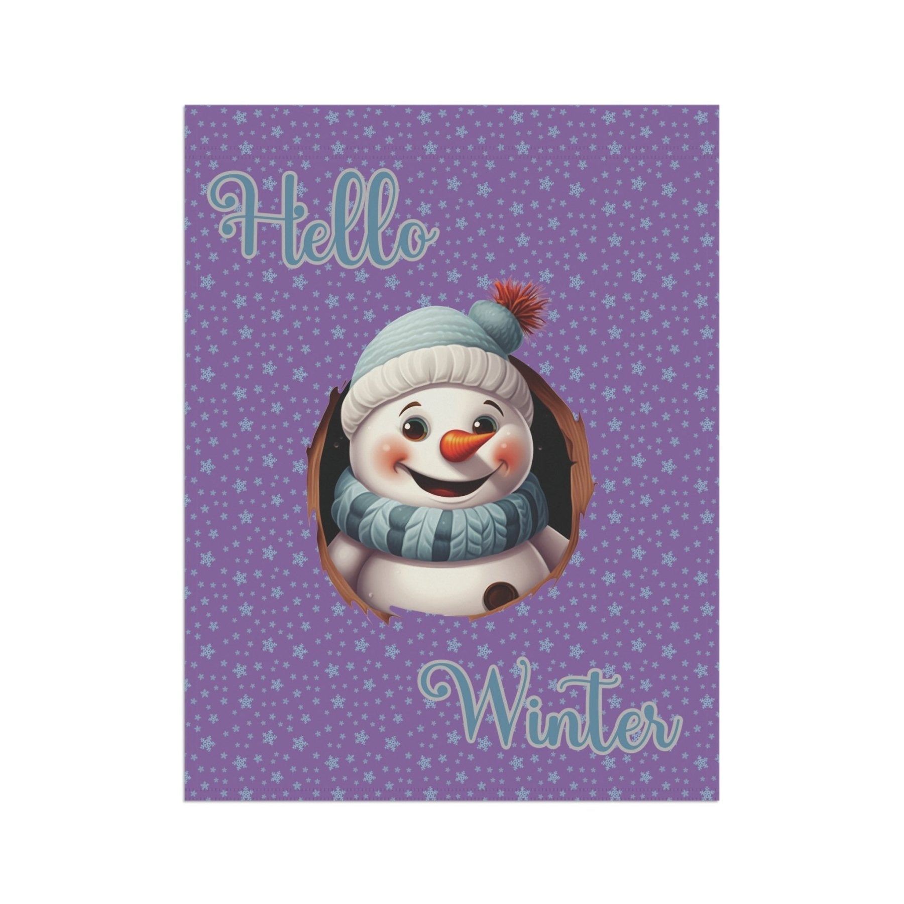 Garden Flag, Lawn Flag, House Flag, Home Flag, Winter Flag, Hello Winter, Light Purple, Snowman 2 - Janlyn's Crafts