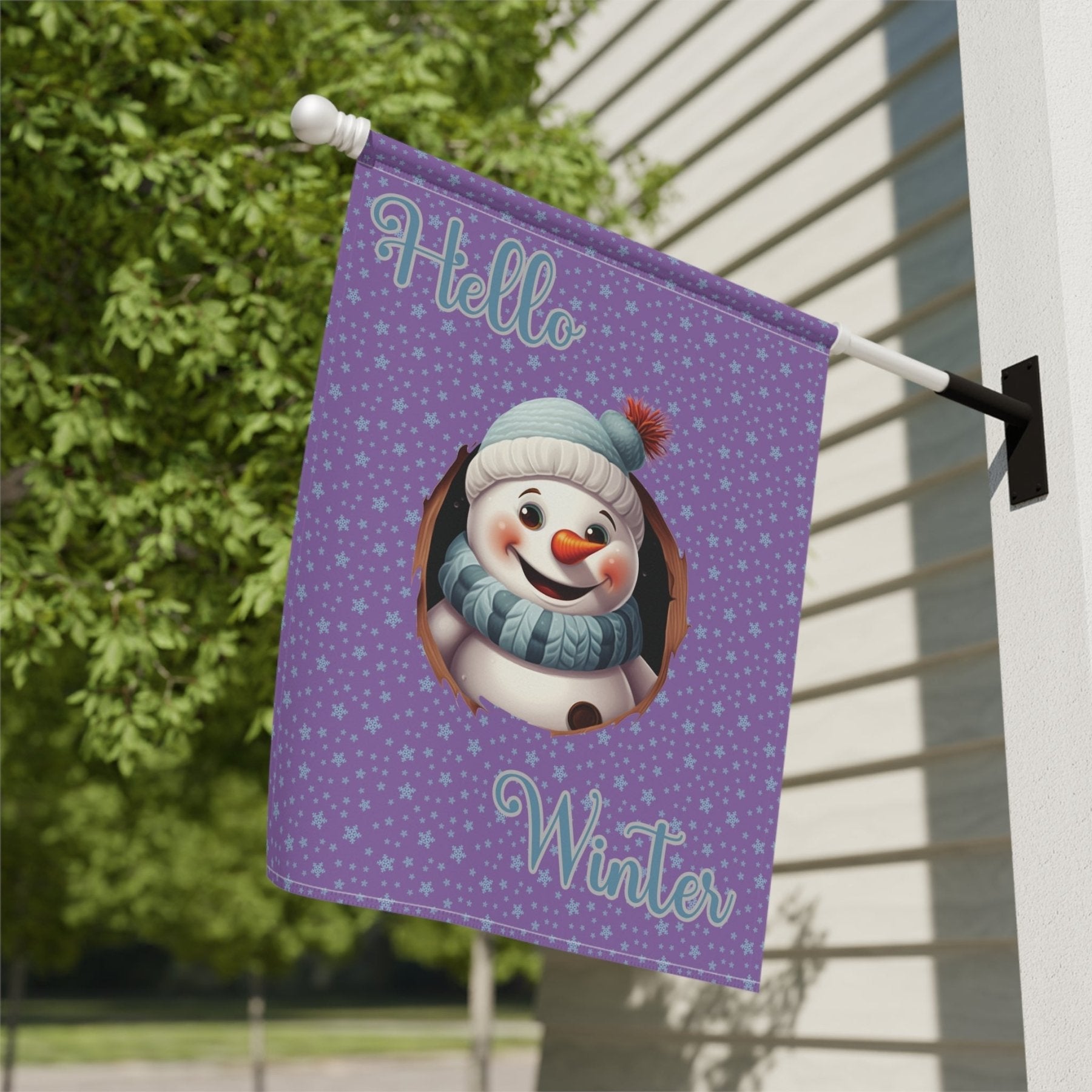 Garden Flag, Lawn Flag, House Flag, Home Flag, Winter Flag, Hello Winter, Light Purple, Snowman 2 - Janlyn's Crafts