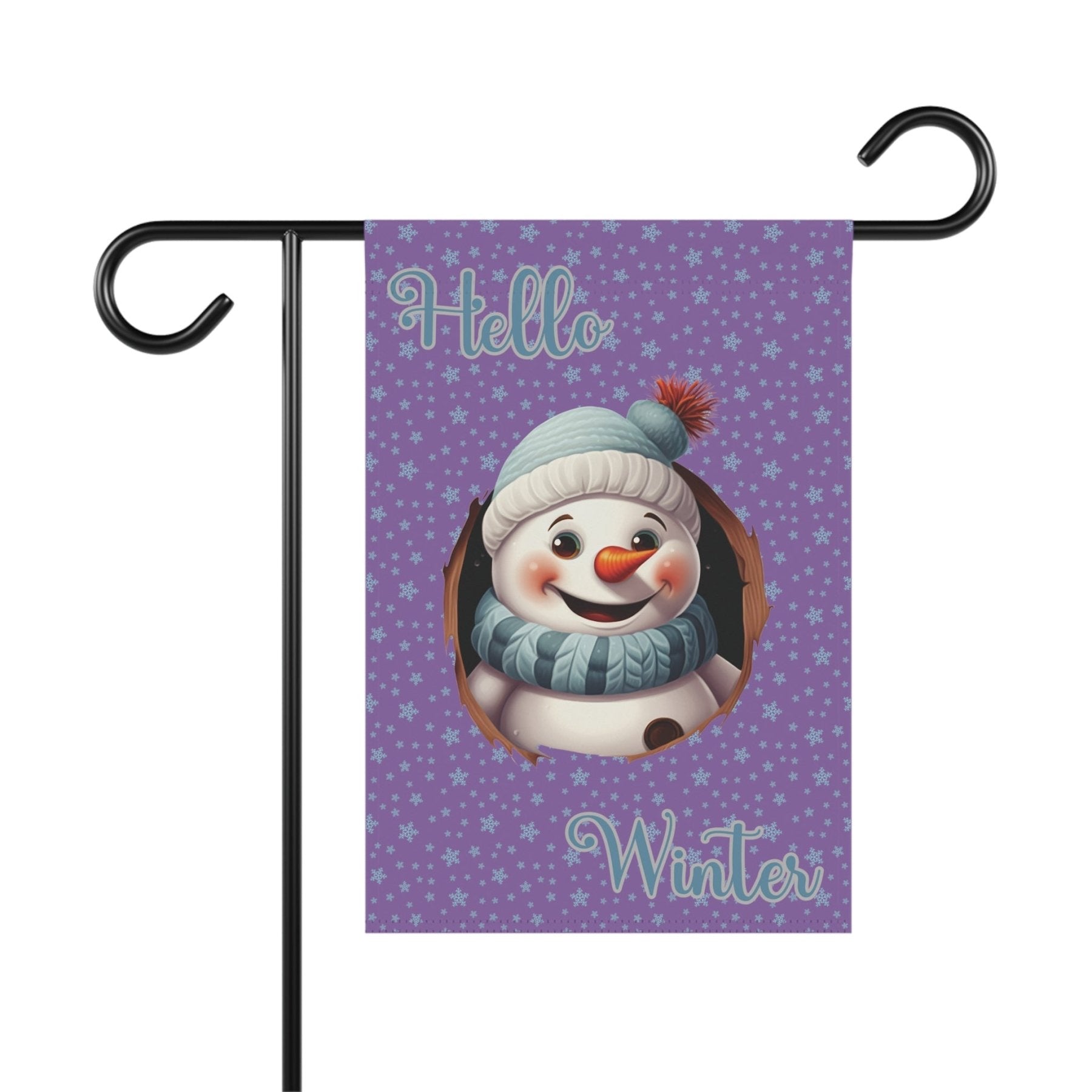 Garden Flag, Lawn Flag, House Flag, Home Flag, Winter Flag, Hello Winter, Light Purple, Snowman 2 - Janlyn's Crafts