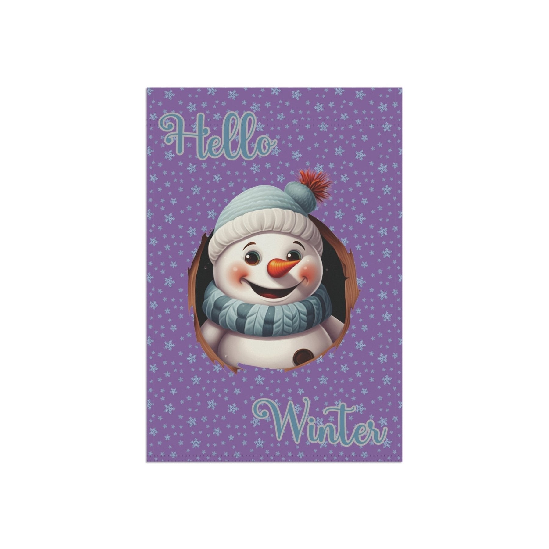 Garden Flag, Lawn Flag, House Flag, Home Flag, Winter Flag, Hello Winter, Light Purple, Snowman 2 - Janlyn's Crafts