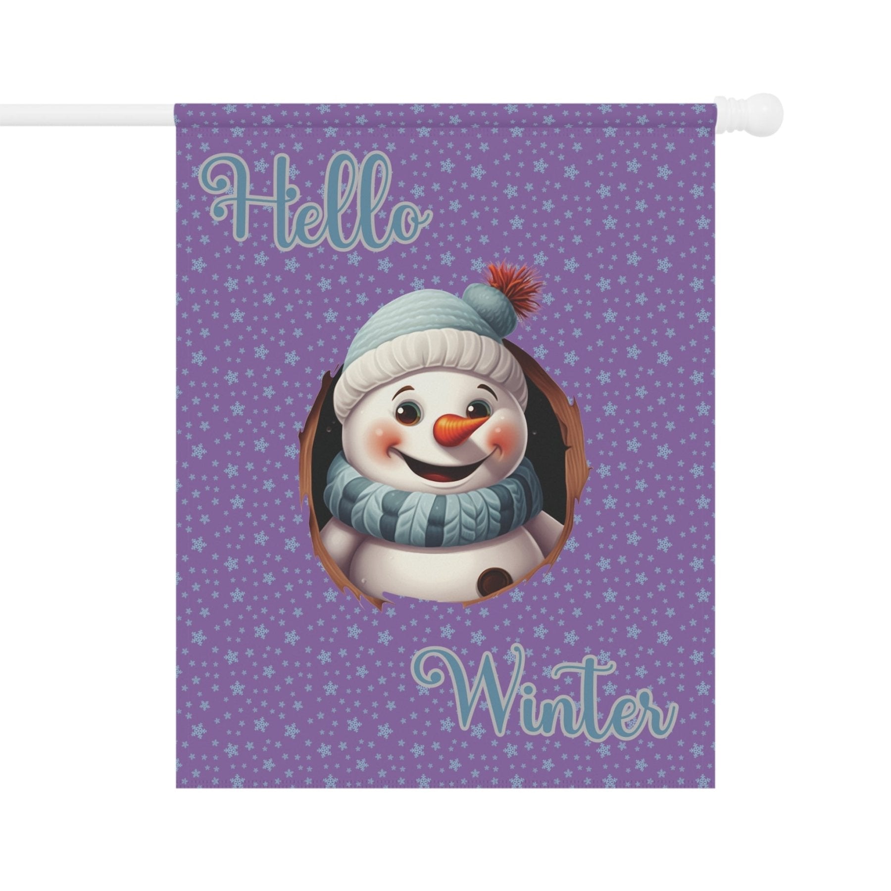 Garden Flag, Lawn Flag, House Flag, Home Flag, Winter Flag, Hello Winter, Light Purple, Snowman 2 - Janlyn's Crafts