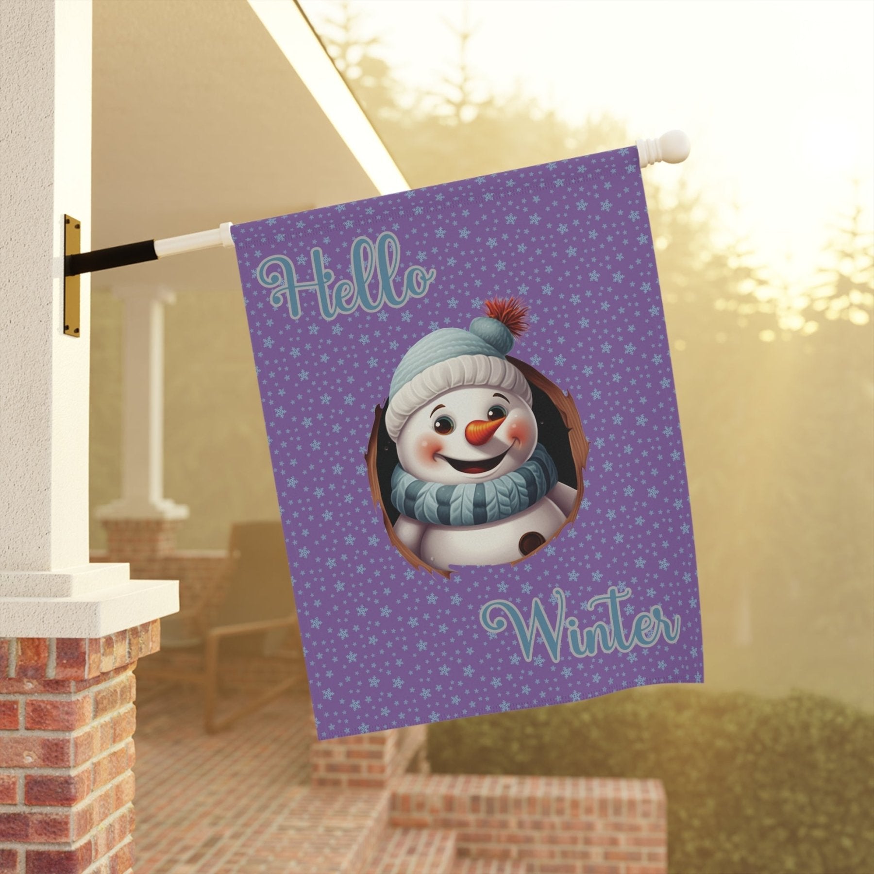 Garden Flag, Lawn Flag, House Flag, Home Flag, Winter Flag, Hello Winter, Light Purple, Snowman 2 - Janlyn's Crafts