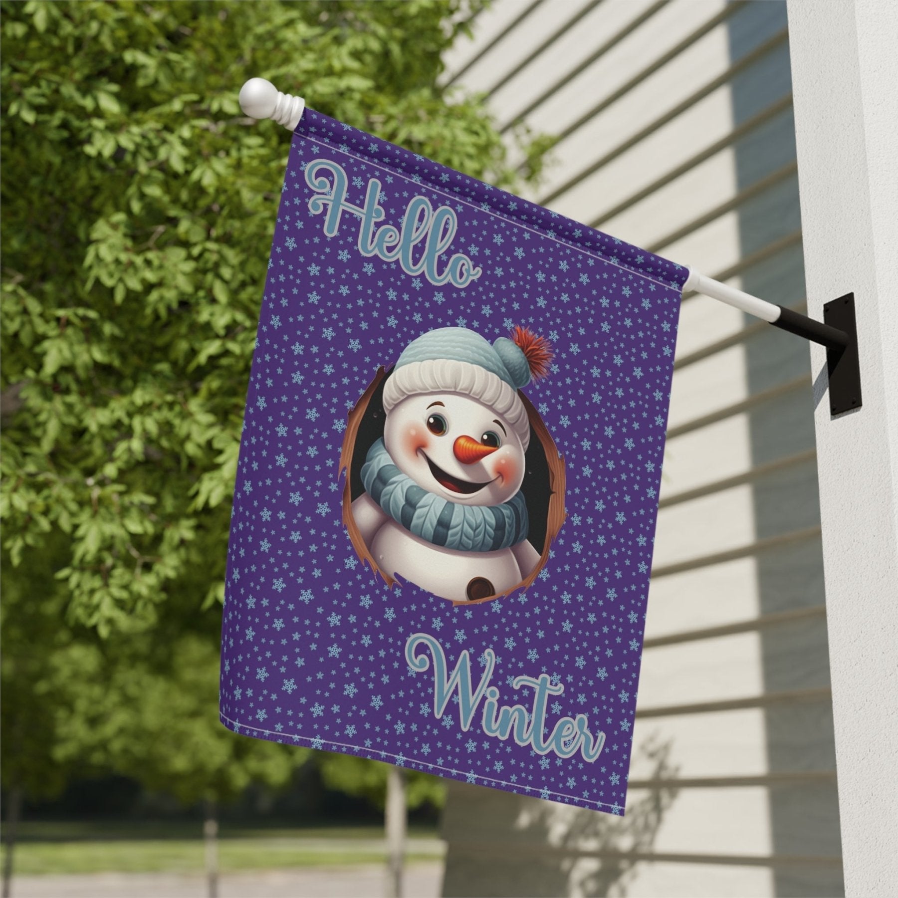 Garden Flag, Lawn Flag, House Flag, Home Flag, Winter Flag, Hello Winter, Purple, Snowman 2 - Janlyn's Crafts