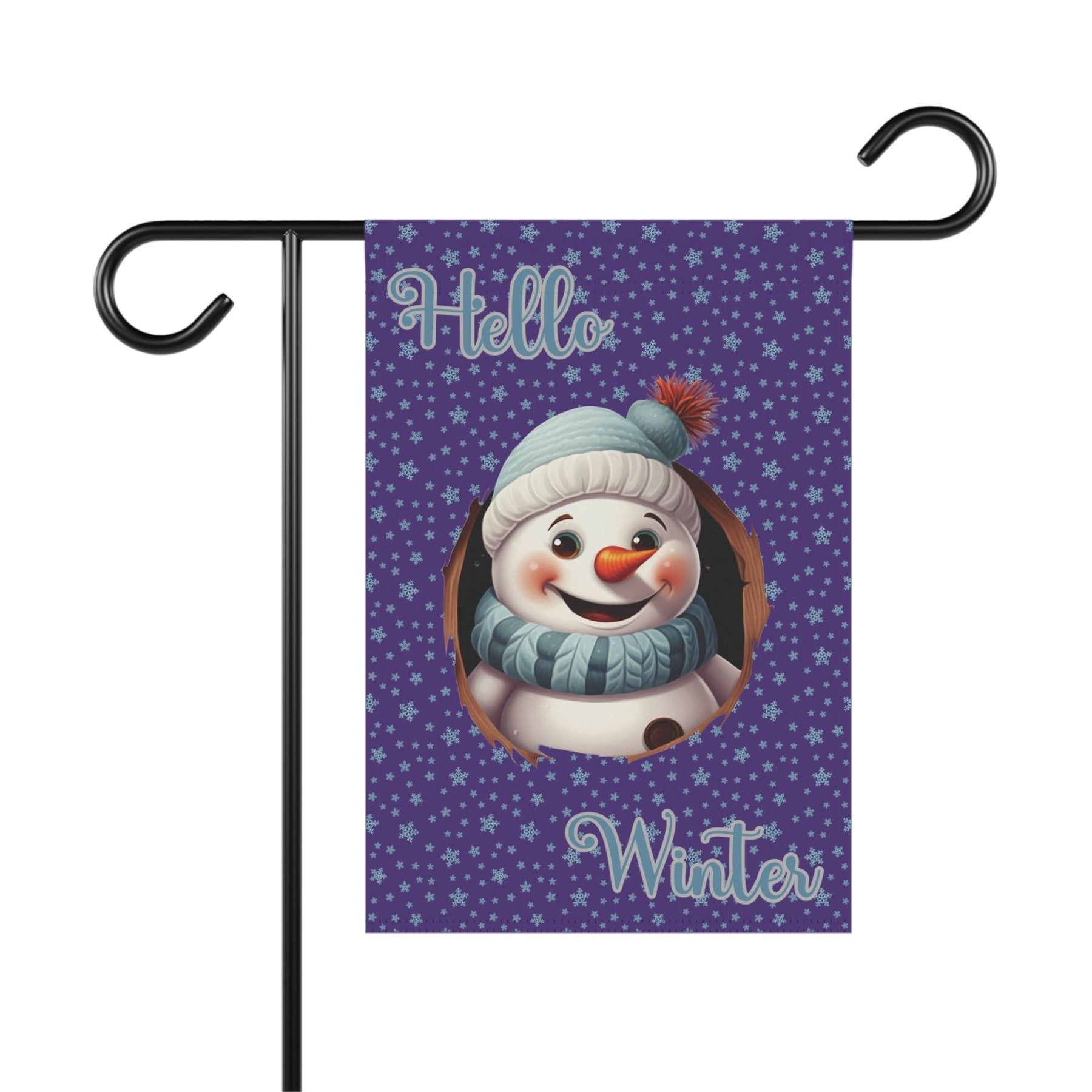 Garden Flag, Lawn Flag, House Flag, Home Flag, Winter Flag, Hello Winter, Purple, Snowman 2 - Janlyn's Crafts