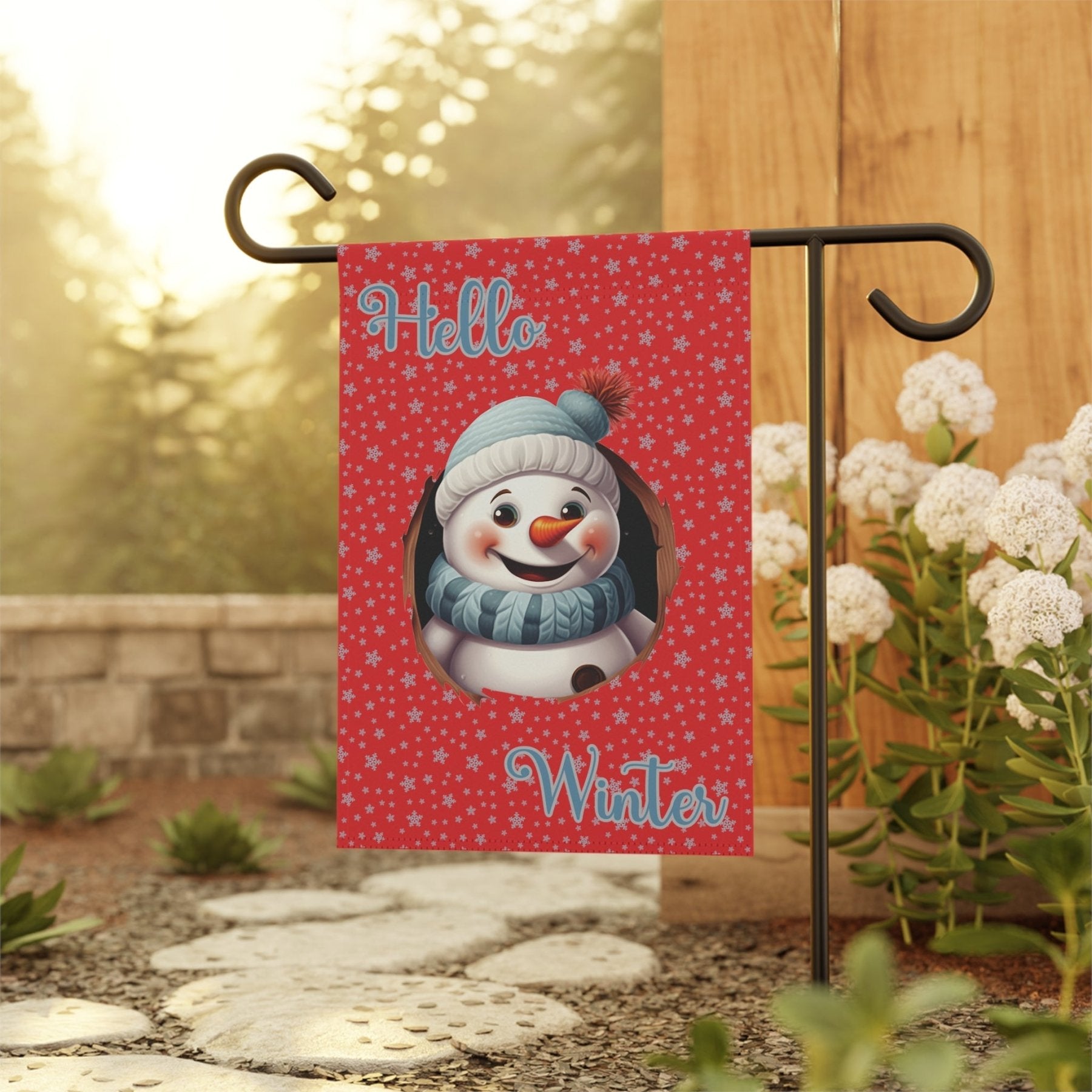 Garden Flag, Lawn Flag, House Flag, Home Flag, Winter Flag, Hello Winter, Red, Snowman 2 - Janlyn's Crafts