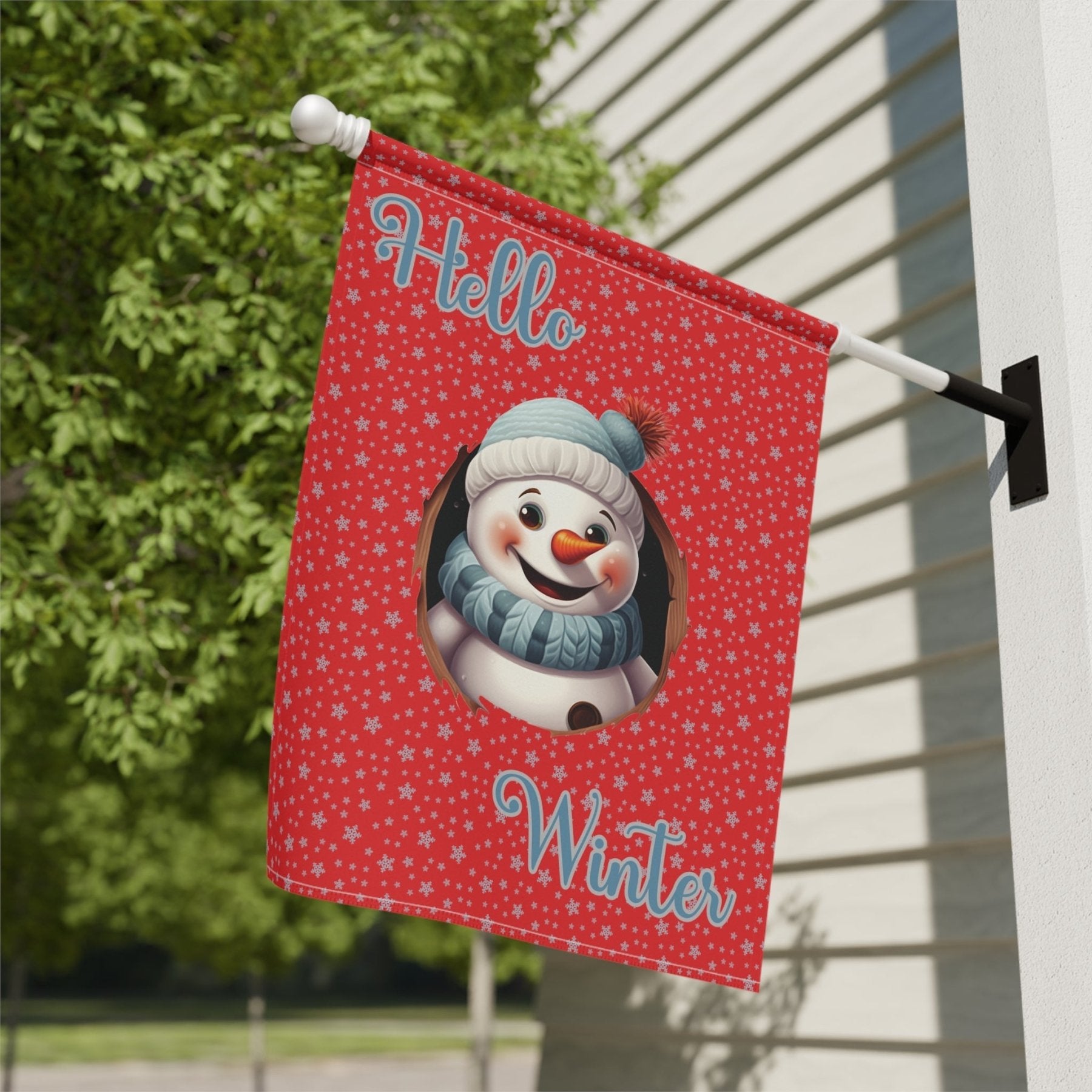 Garden Flag, Lawn Flag, House Flag, Home Flag, Winter Flag, Hello Winter, Red, Snowman 2 - Janlyn's Crafts