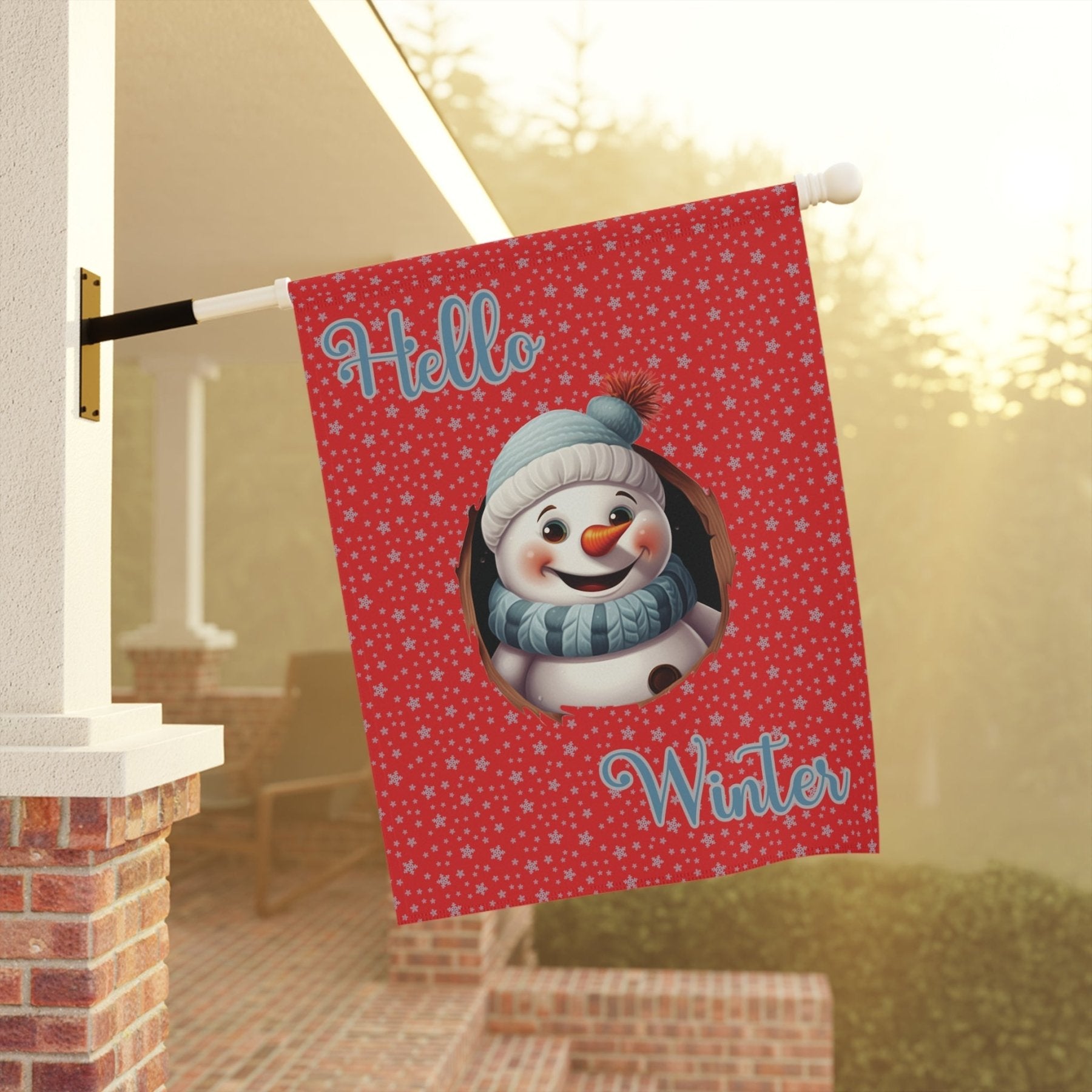 Garden Flag, Lawn Flag, House Flag, Home Flag, Winter Flag, Hello Winter, Red, Snowman 2 - Janlyn's Crafts