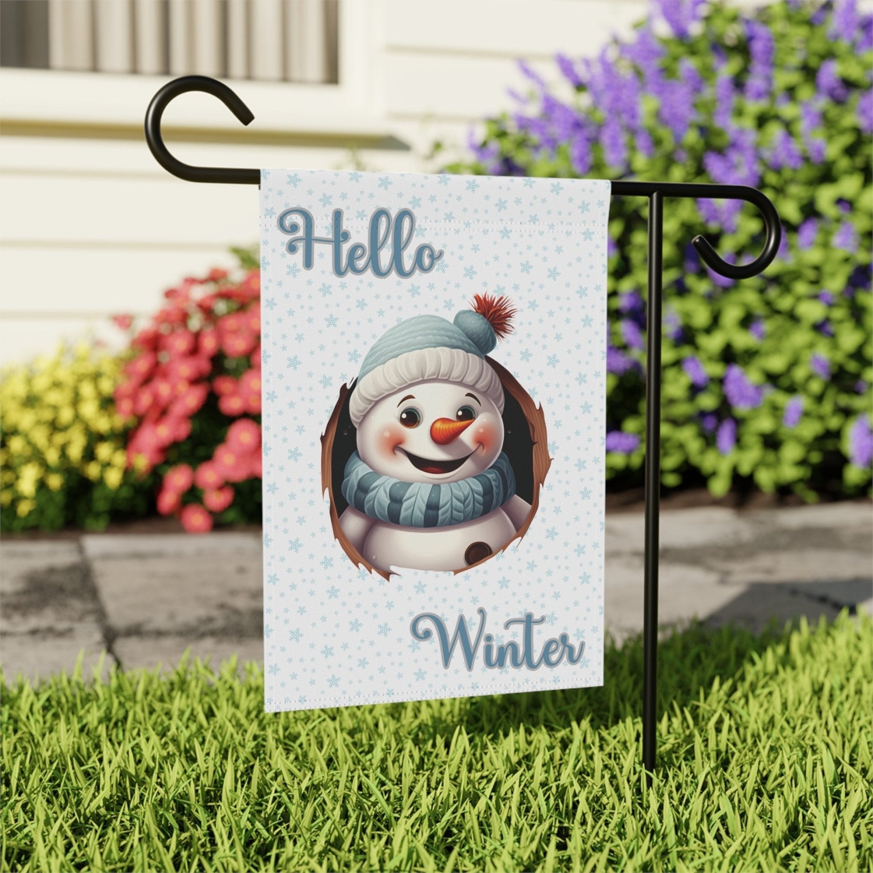 Garden Flag, Lawn Flag, House Flag, Home Flag, Winter Flag, Hello Winter, Snowman 2 - Janlyn's Crafts