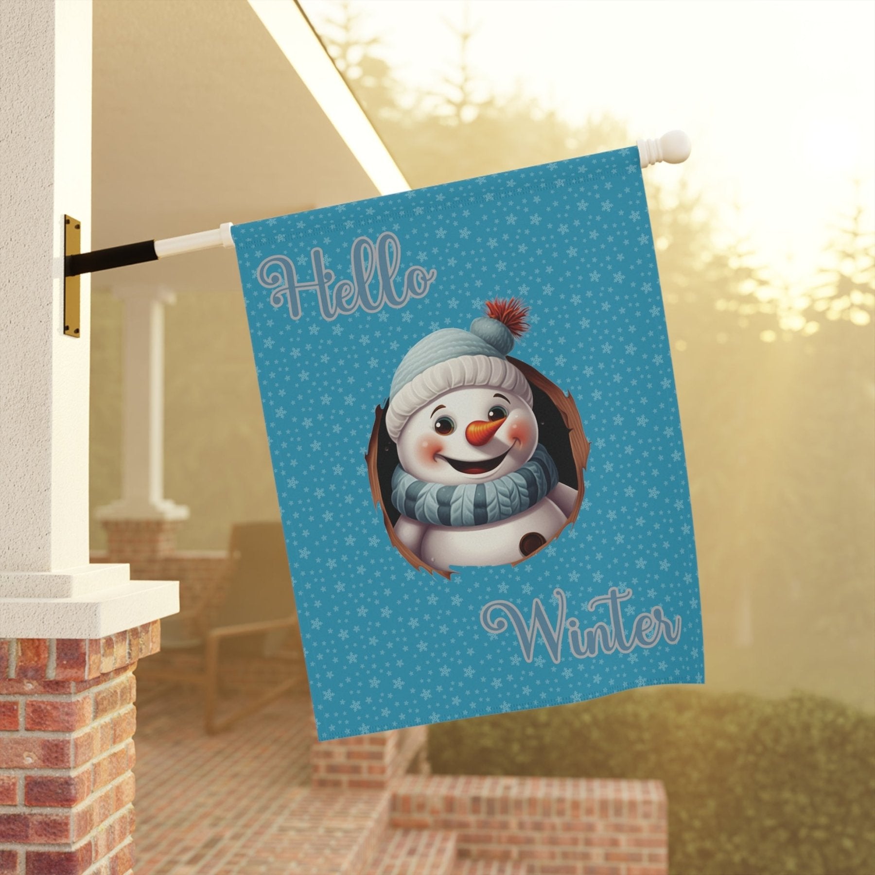 Garden Flag, Lawn Flag, House Flag, Home Flag, Winter Flag, Hello Winter, Turquoise, Snowman 2 - Janlyn's Crafts