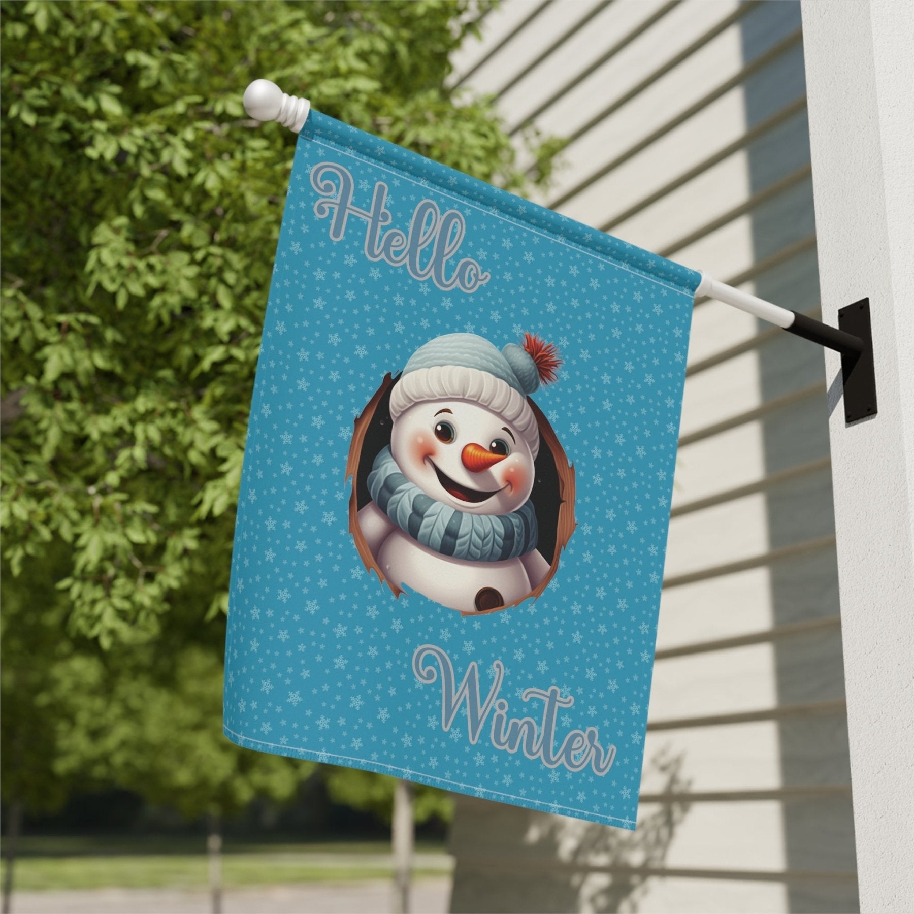 Garden Flag, Lawn Flag, House Flag, Home Flag, Winter Flag, Hello Winter, Turquoise, Snowman 2 - Janlyn's Crafts