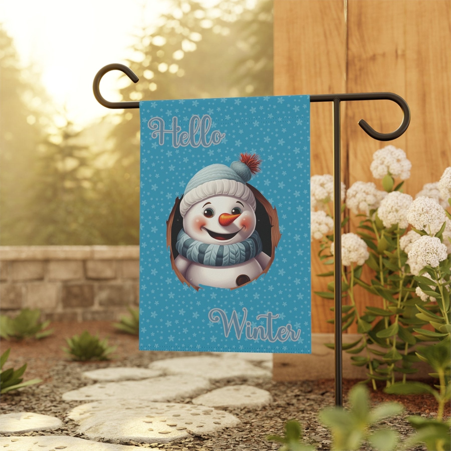 Garden Flag, Lawn Flag, House Flag, Home Flag, Winter Flag, Hello Winter, Turquoise, Snowman 2 - Janlyn's Crafts