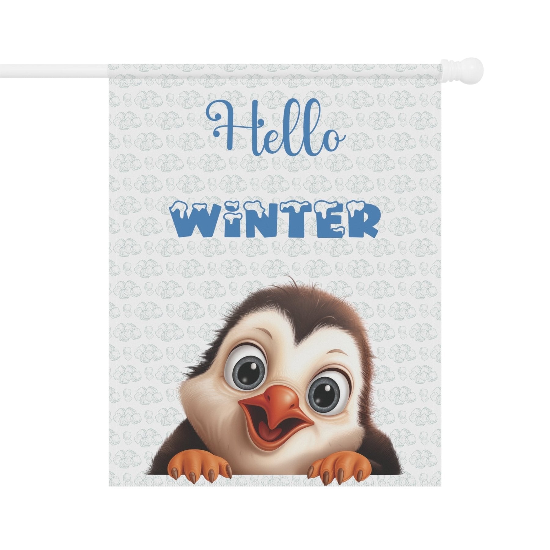 Garden Flag, Lawn Flag, House Flag, Home Flag, Winter Flag, Hello Winter, White, Penguin - Janlyn's Crafts