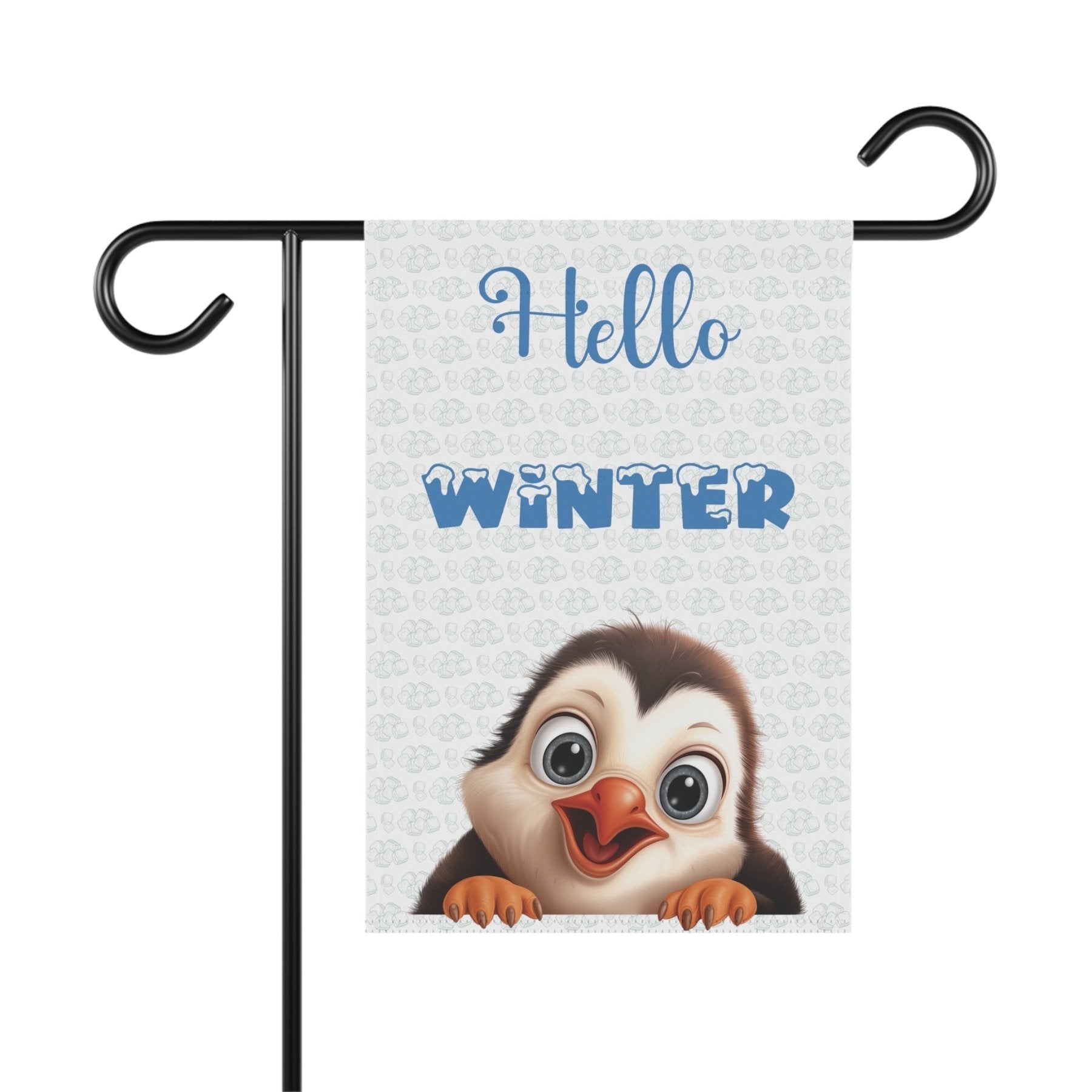 Garden Flag, Lawn Flag, House Flag, Home Flag, Winter Flag, Hello Winter, White, Penguin - Janlyn's Crafts