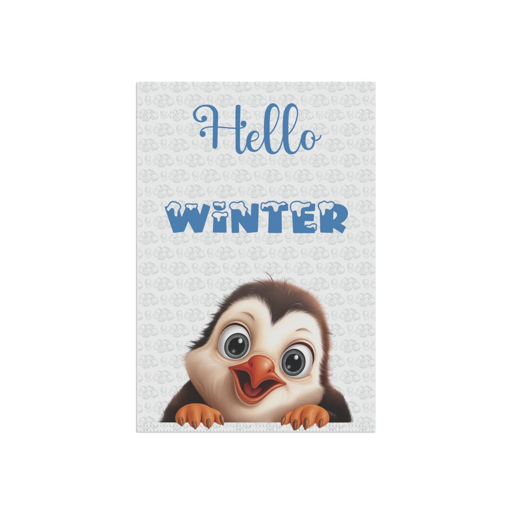 Garden Flag, Lawn Flag, House Flag, Home Flag, Winter Flag, Hello Winter, White, Penguin - Janlyn's Crafts