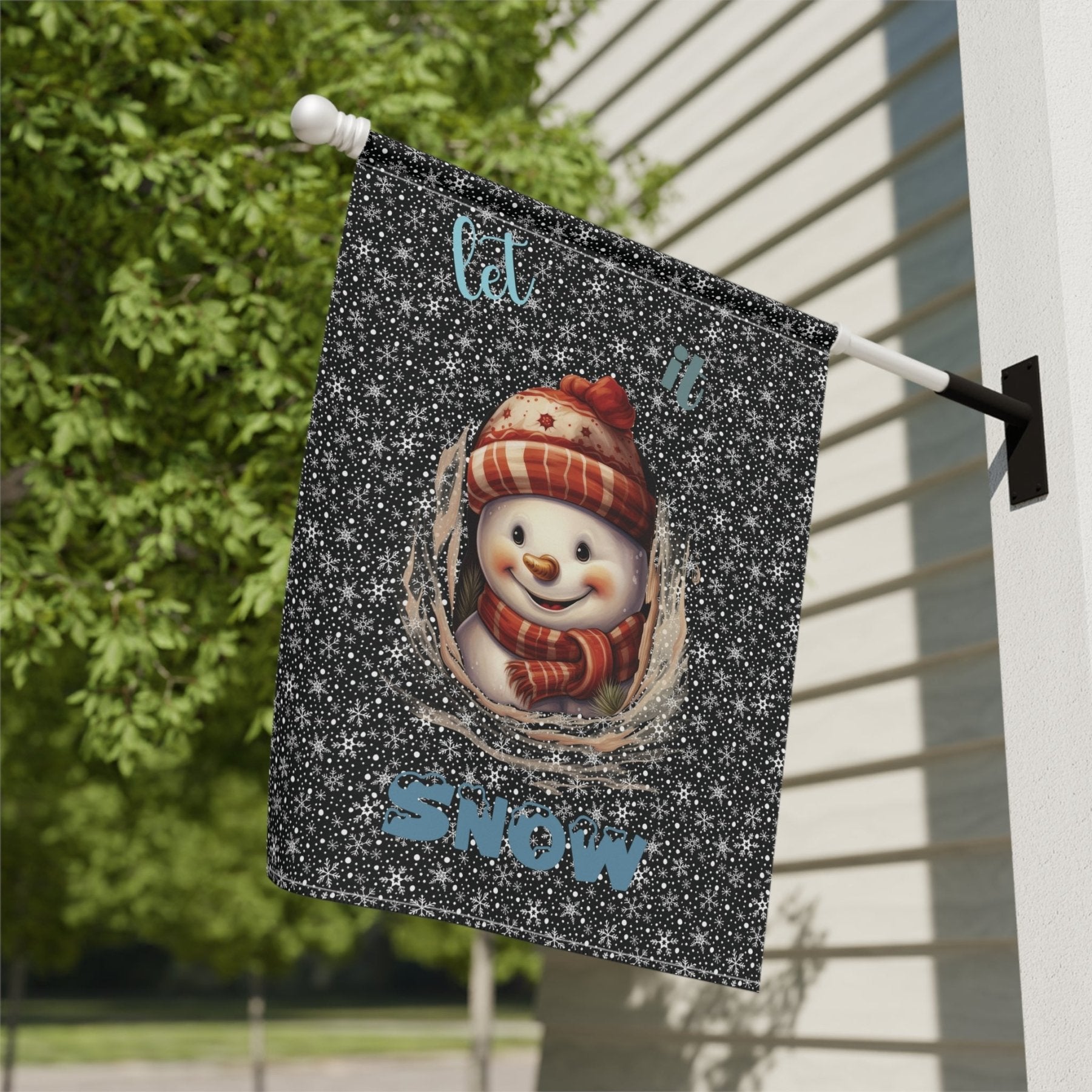 Garden Flag, Lawn Flag, House Flag, Home Flag, Winter Flag, Let it Snow, Black, Snowman 3 - Janlyn's Crafts